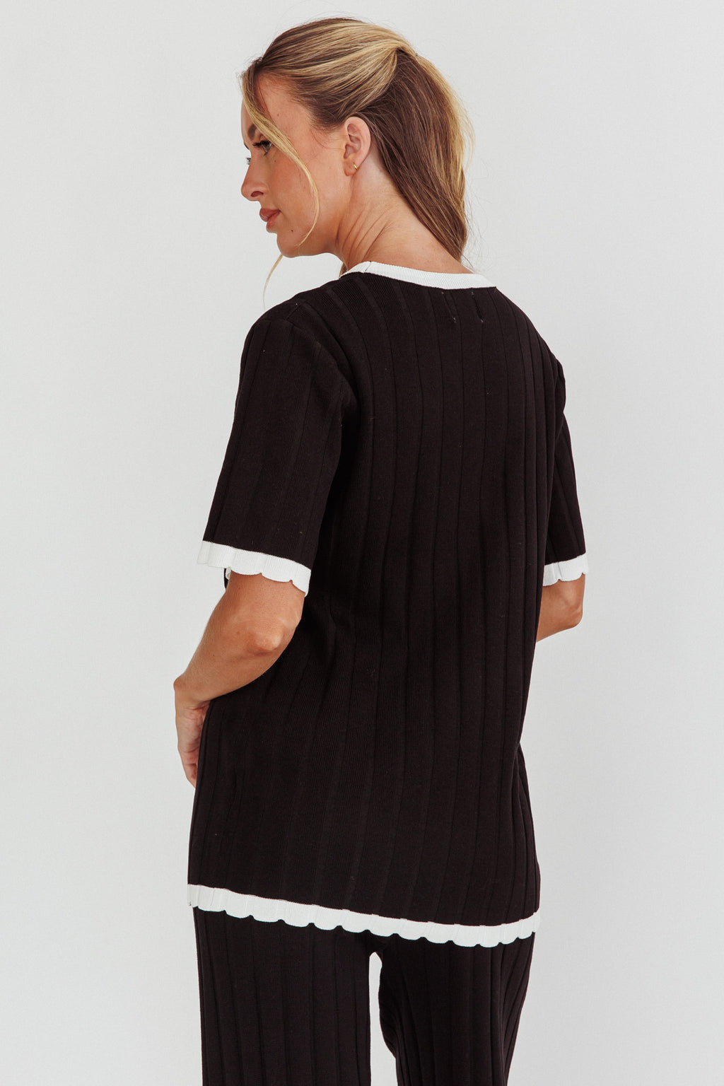 Liloh Contrast Trim Ribbed Knit Top Black by Selfie Leslie Australia