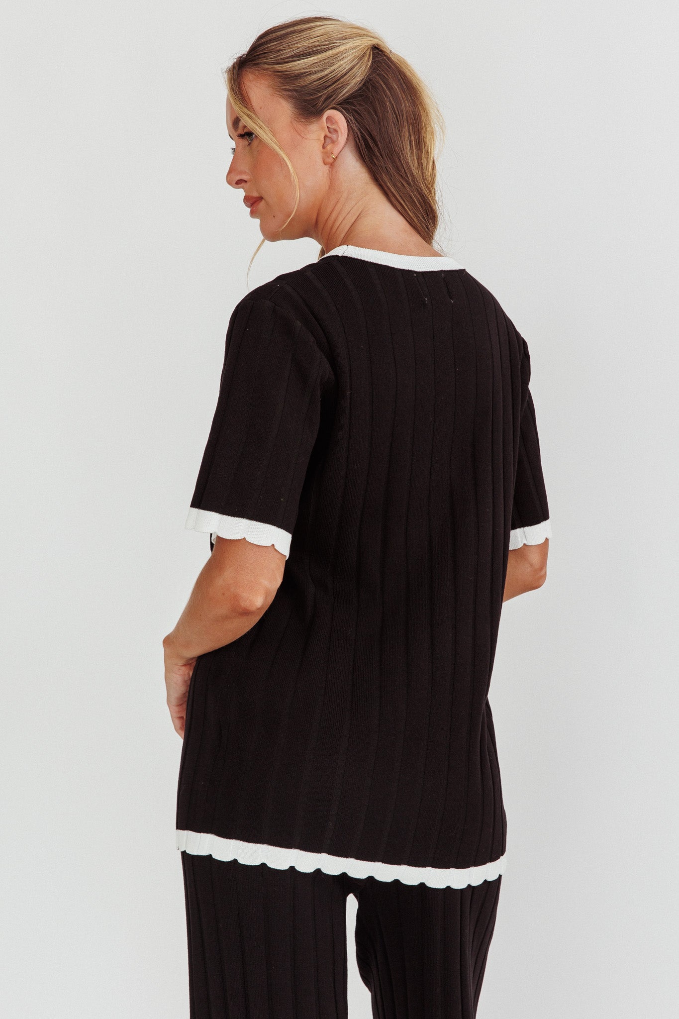 Liloh Contrast Trim Ribbed Knit Top Black by Selfie Leslie Australia