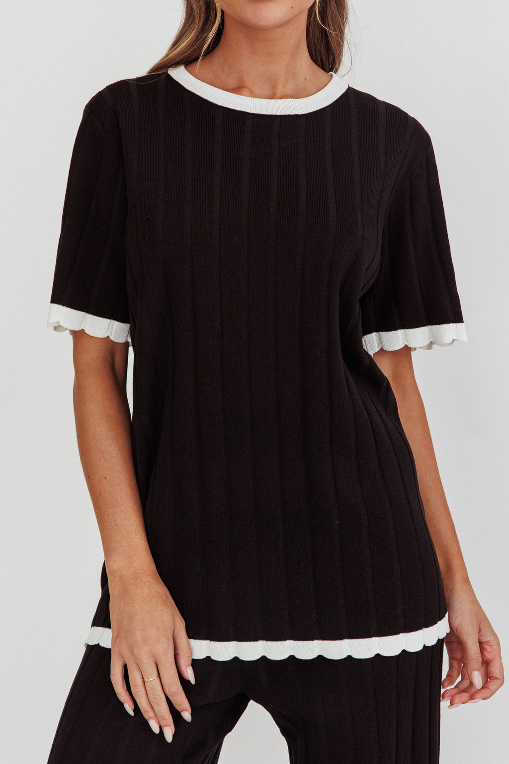 Liloh Contrast Trim Ribbed Knit Top Black by Selfie Leslie Australia