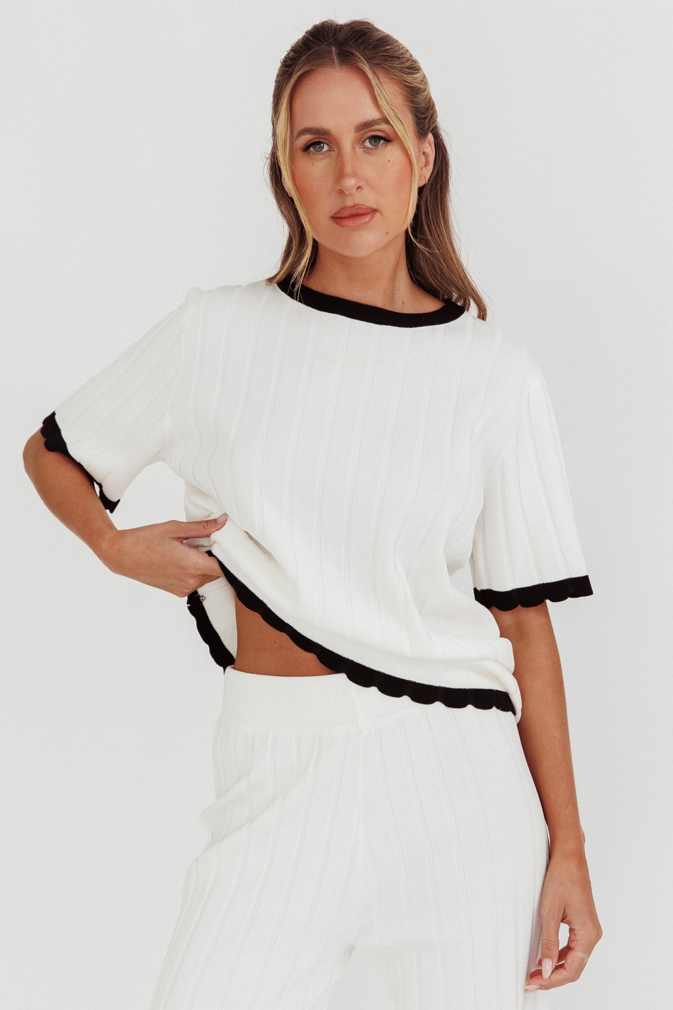 Liloh Contrast Trim Ribbed Knit Top White by Selfie Leslie Australia