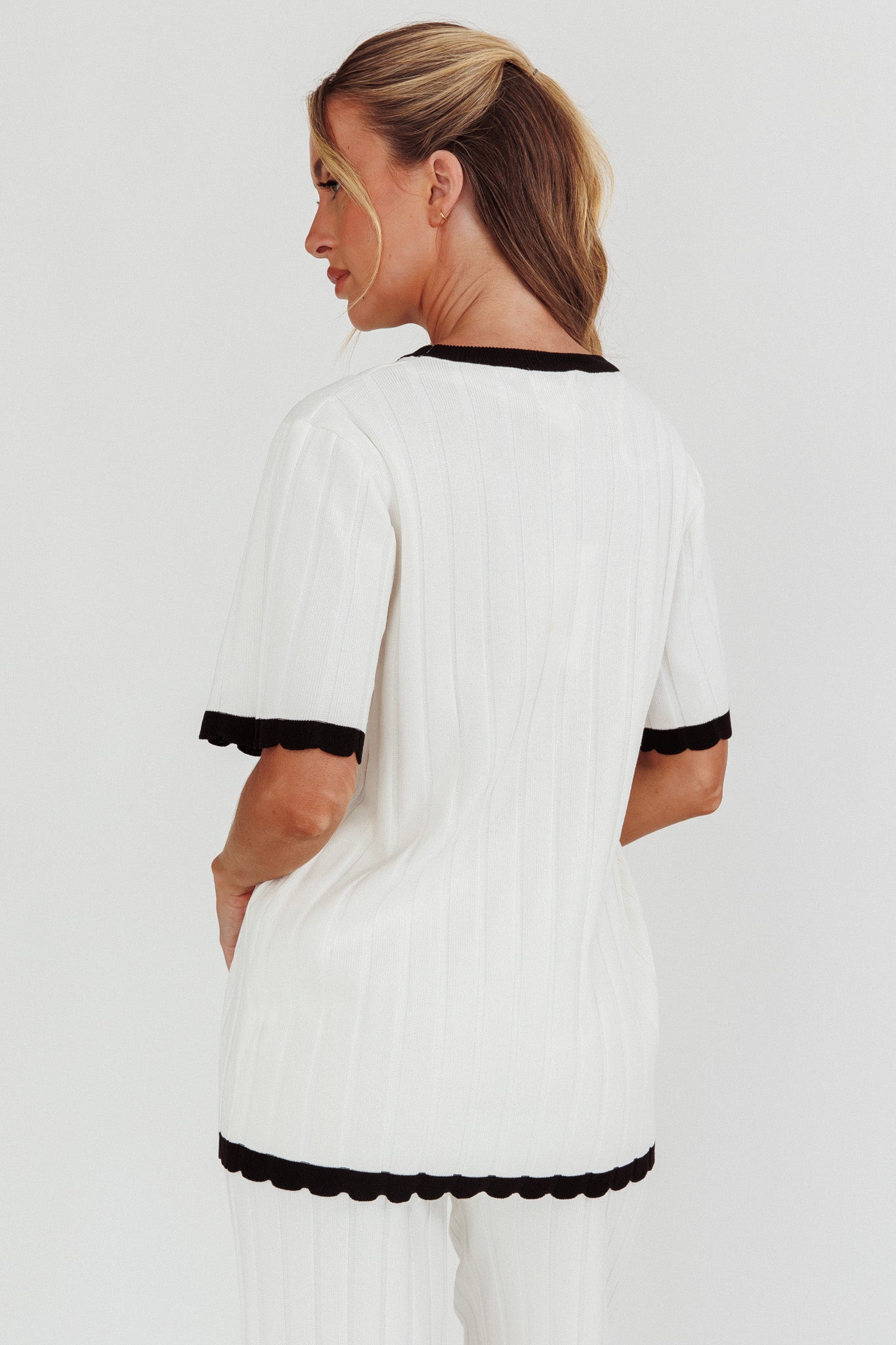 Liloh Contrast Trim Ribbed Knit Top White by Selfie Leslie Australia