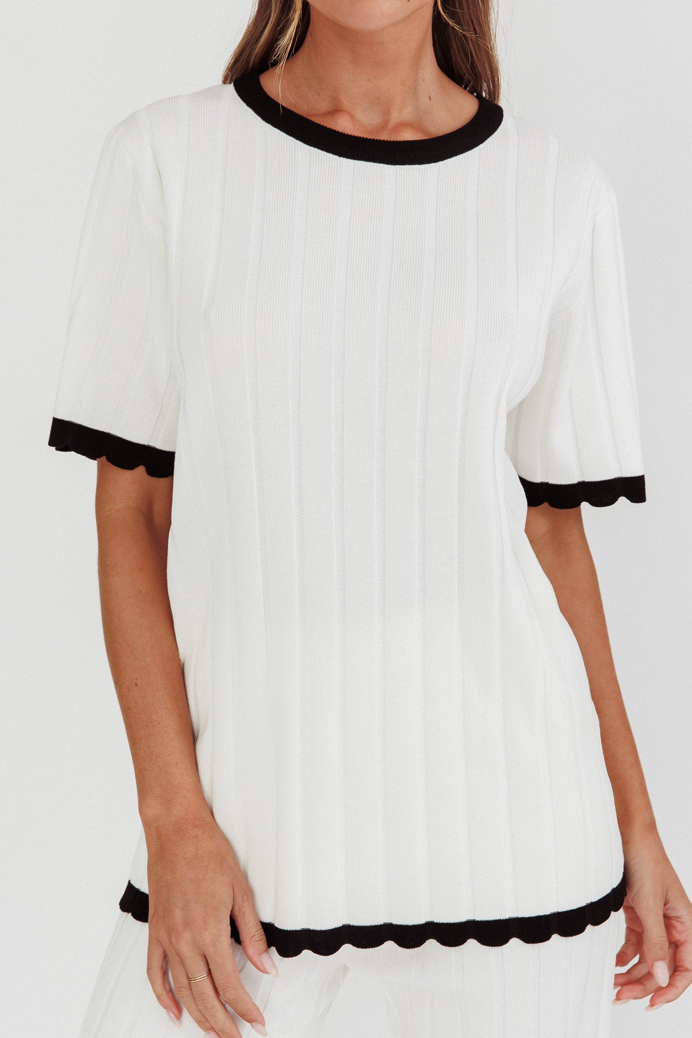 Liloh Contrast Trim Ribbed Knit Top White by Selfie Leslie Australia