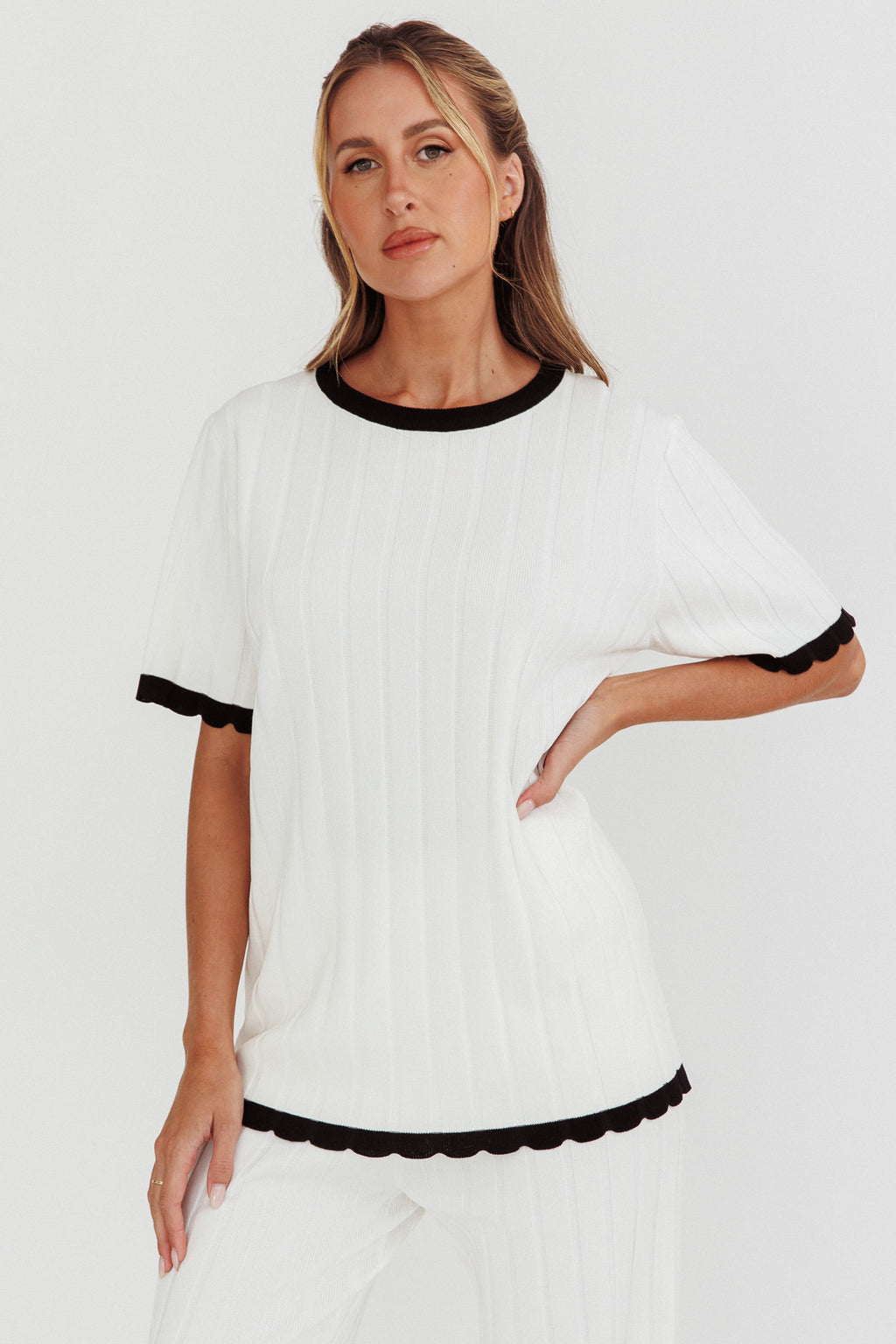 Liloh Contrast Trim Ribbed Knit Top White by Selfie Leslie Australia