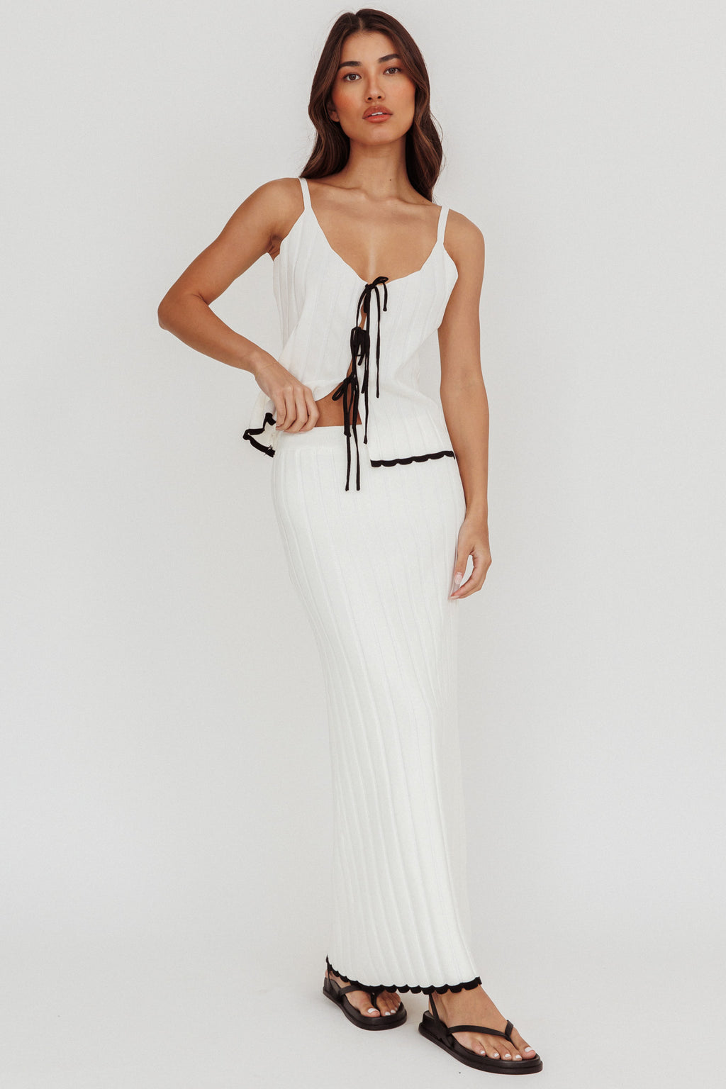 Liloh Contrast Trim Ribbed Maxi Skirt White by Selfie Leslie Australia