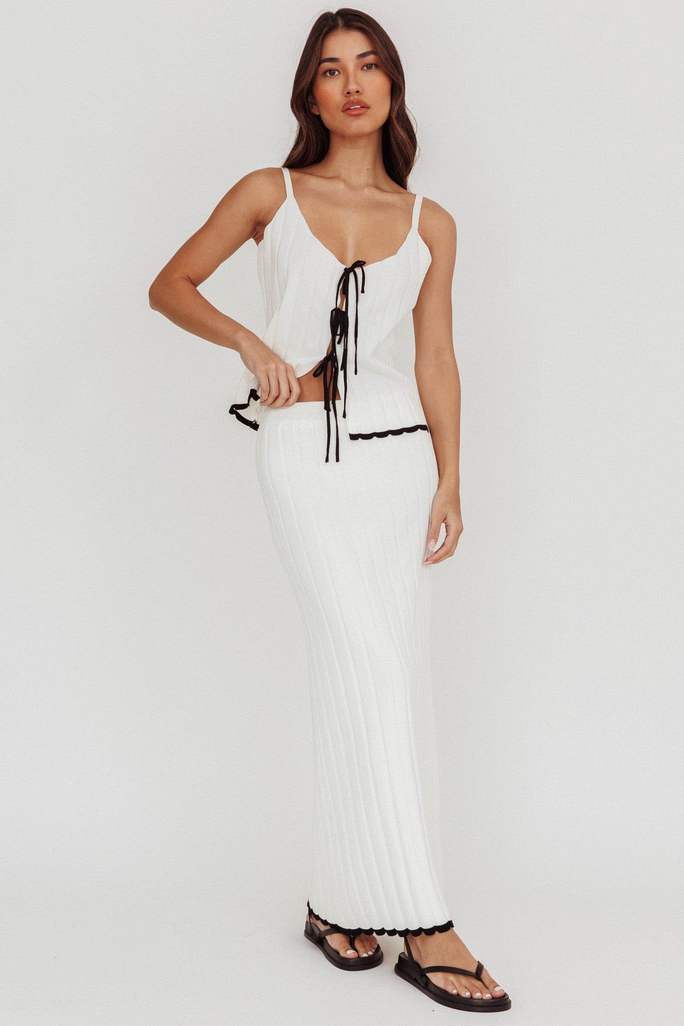 Liloh Contrast Trim Ribbed Maxi Skirt White by Selfie Leslie Australia