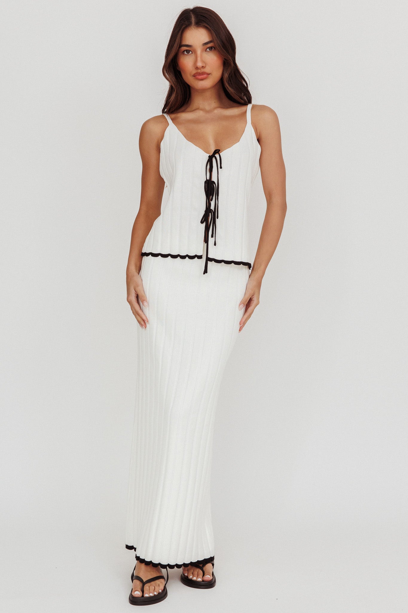 Liloh Contrast Trim Ribbed Maxi Skirt White by Selfie Leslie Australia