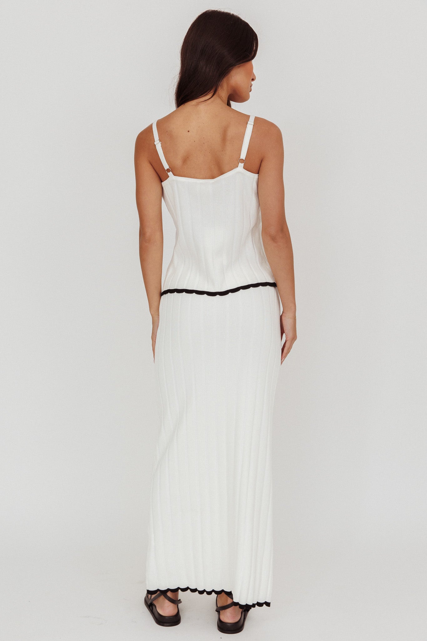 Liloh Contrast Trim Ribbed Maxi Skirt White by Selfie Leslie Australia