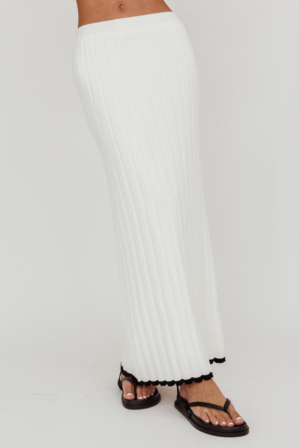 Liloh Contrast Trim Ribbed Maxi Skirt White by Selfie Leslie Australia