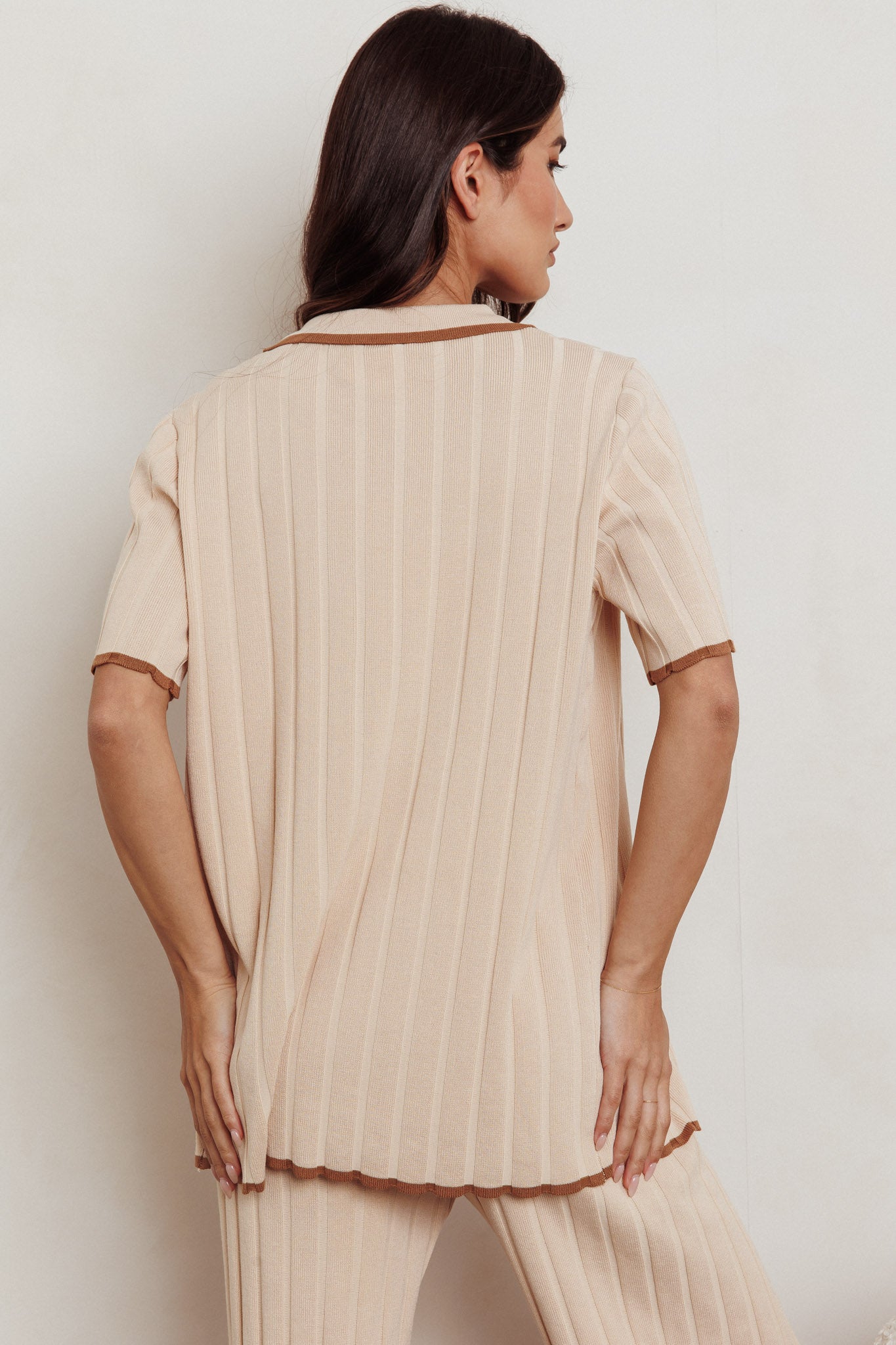 Liloh Ribbed Buttoned Shirt Beige by Selfie Leslie Australia
