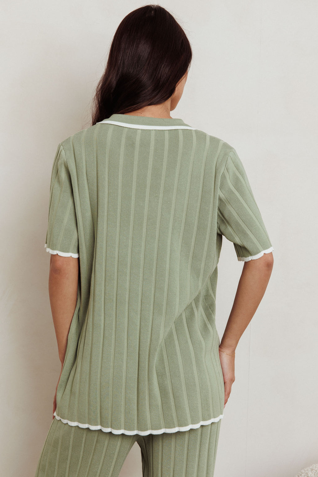 Liloh Ribbed Buttoned Shirt Sage by Selfie Leslie Australia
