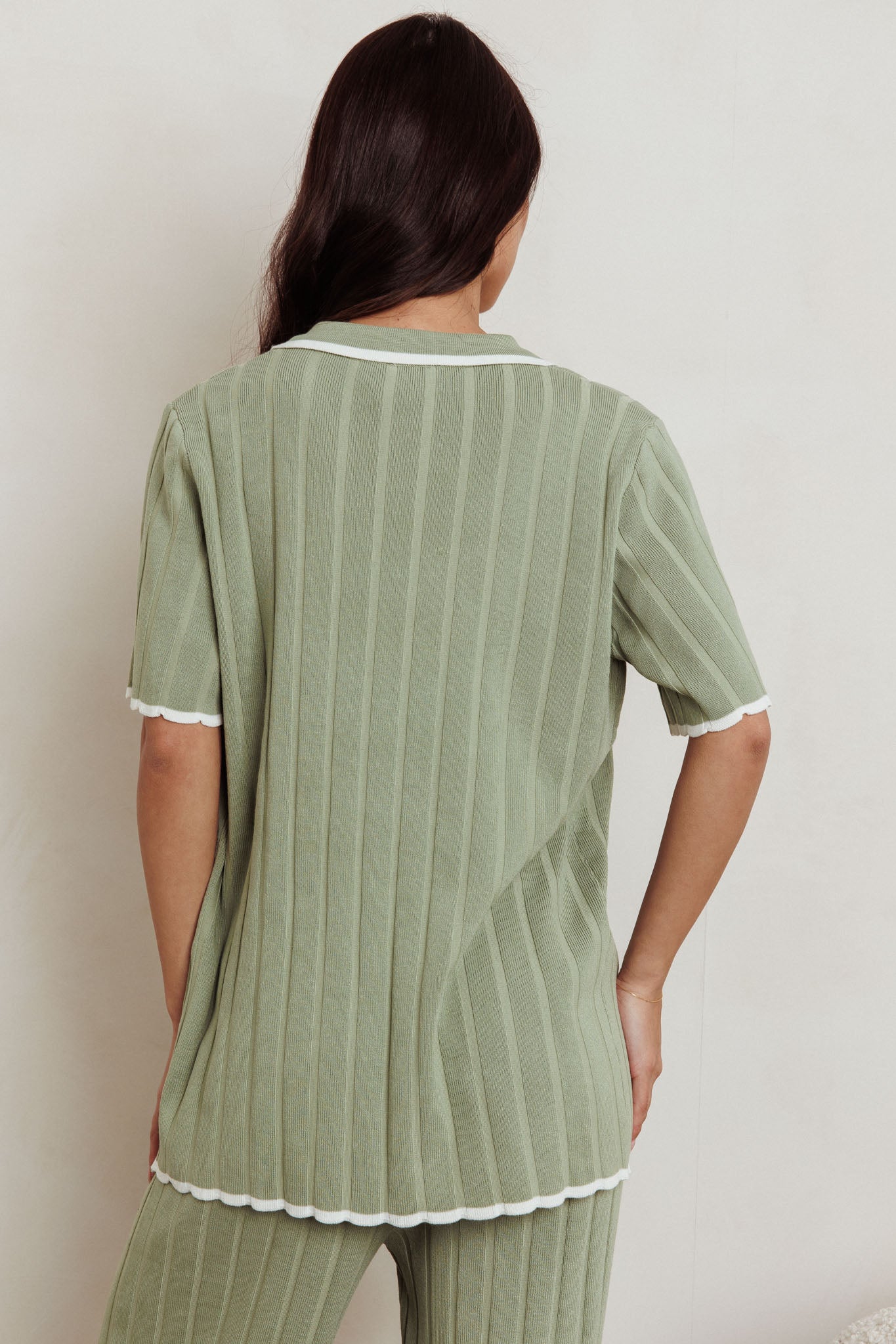 Liloh Ribbed Buttoned Shirt Sage by Selfie Leslie Australia