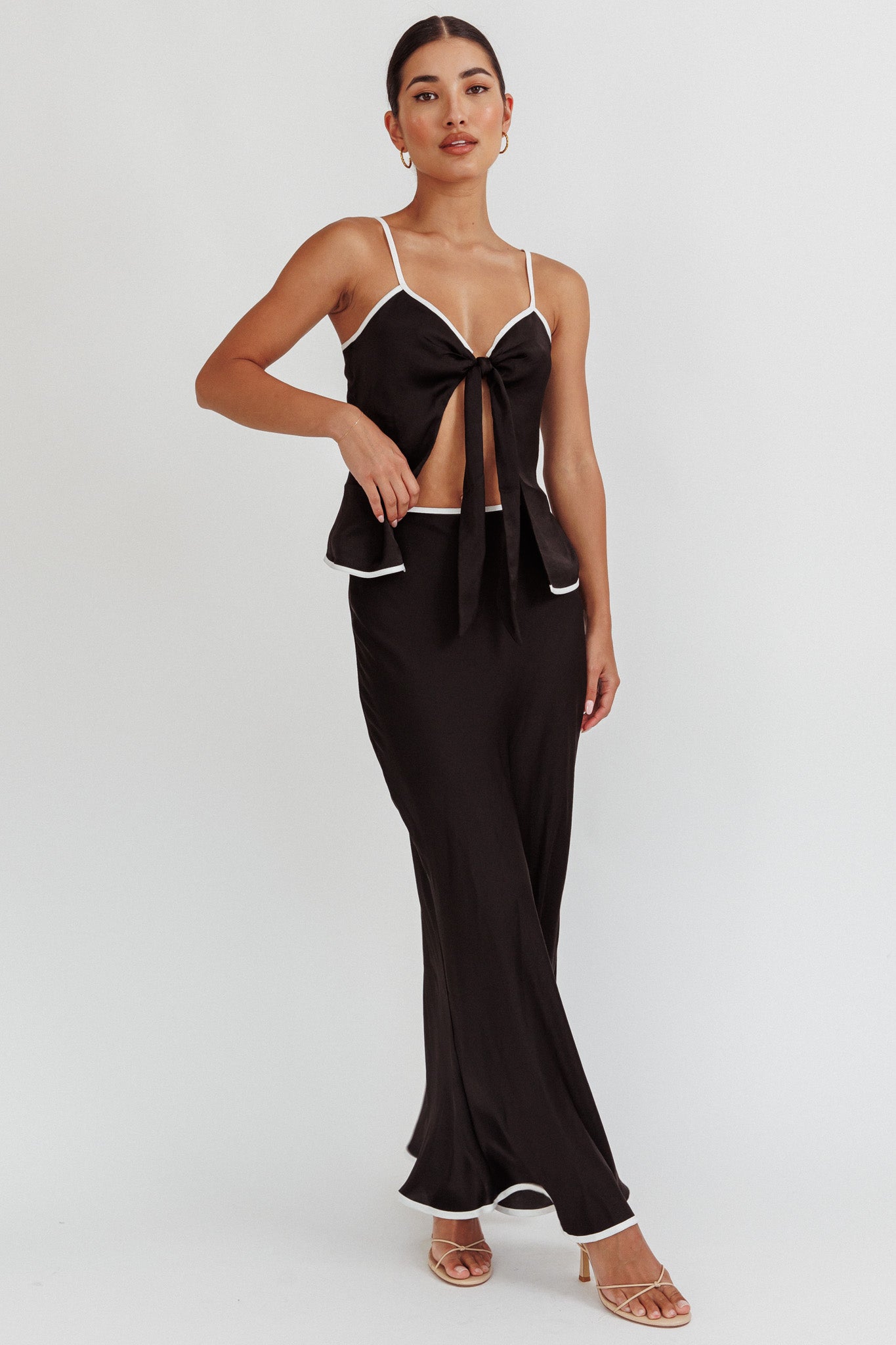 Only One Contrast Trim Maxi Skirt Black by Selfie Leslie Australia