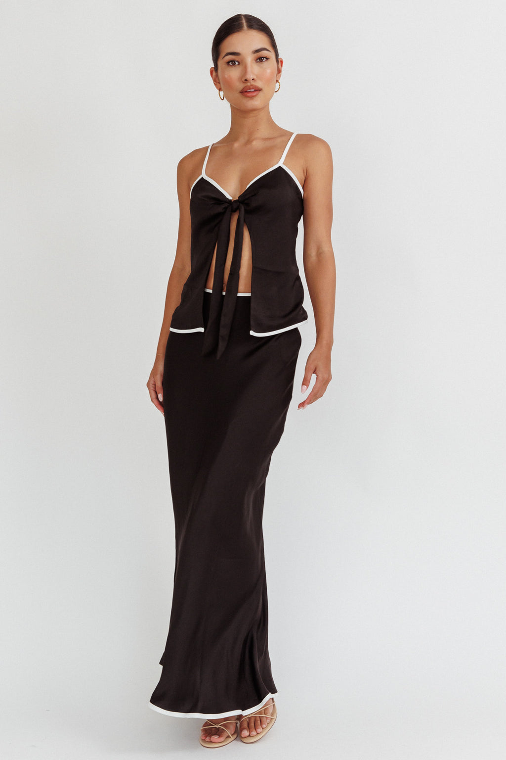 Only One Contrast Trim Maxi Skirt Black by Selfie Leslie Australia