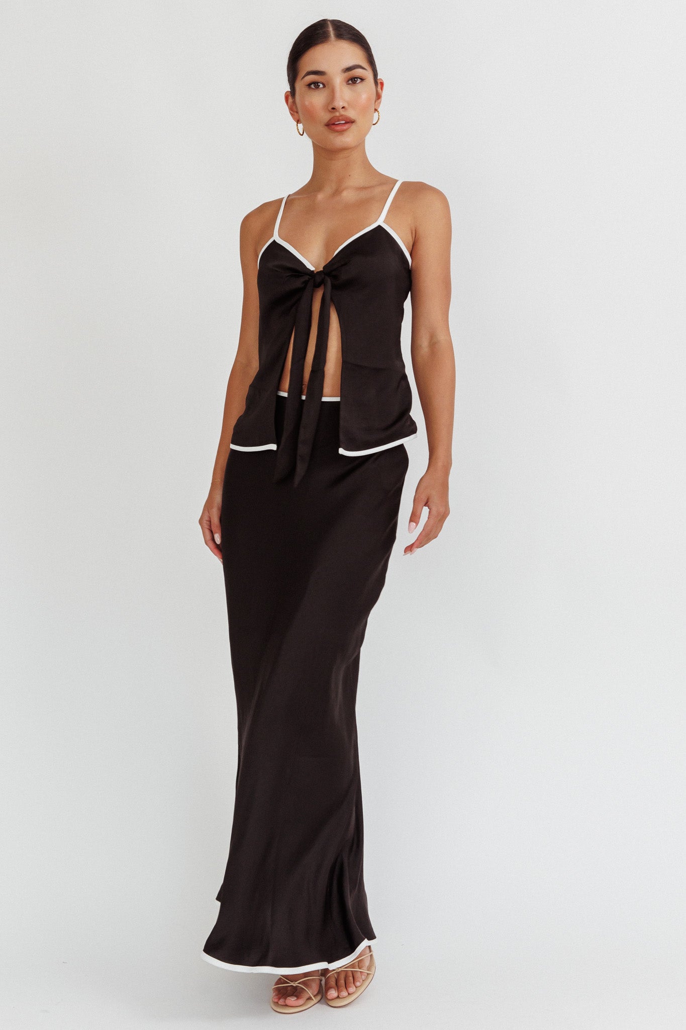 Only One Contrast Trim Maxi Skirt Black by Selfie Leslie Australia