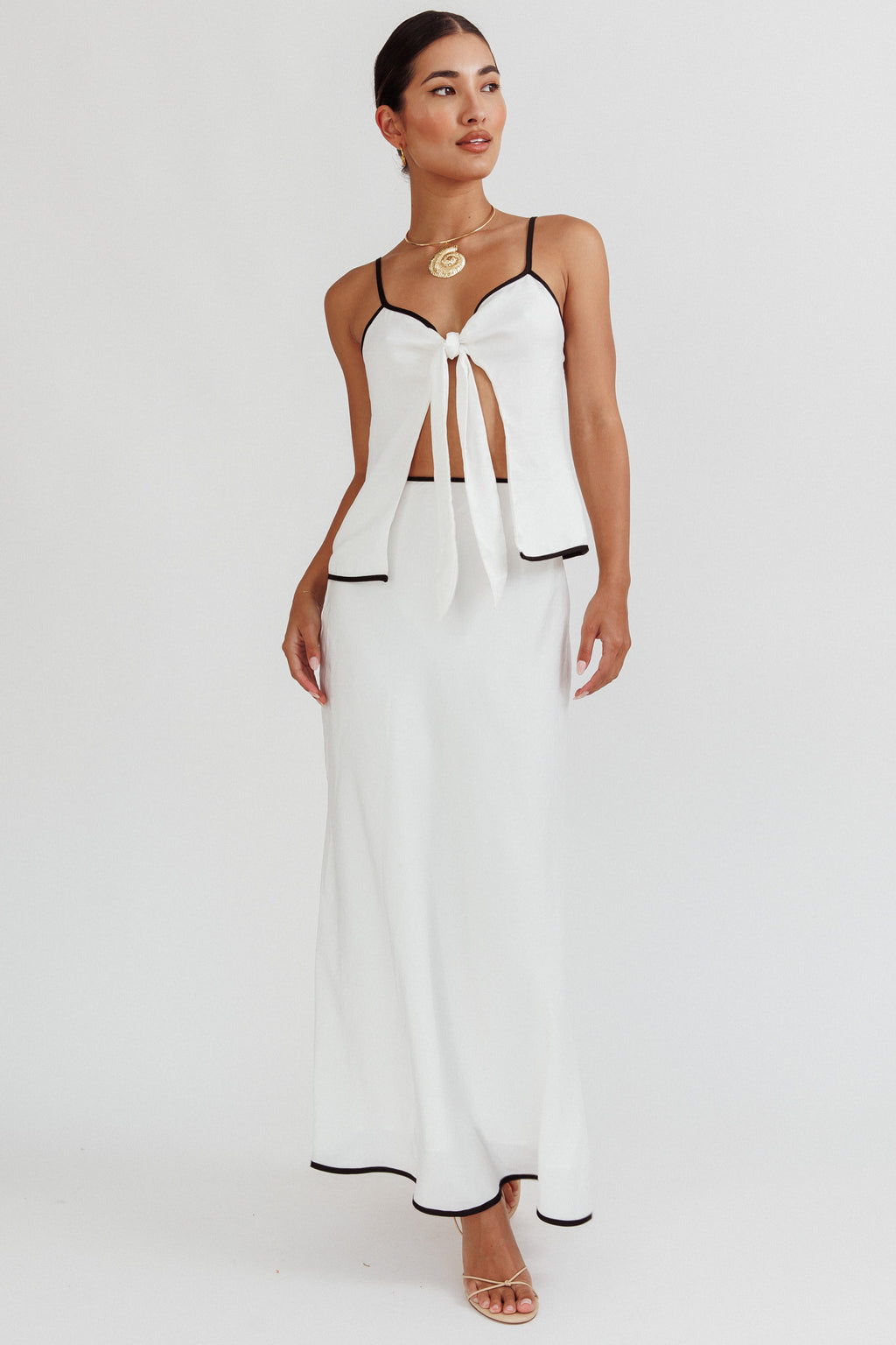 Only One Contrast Trim Maxi Skirt White by Selfie Leslie Australia