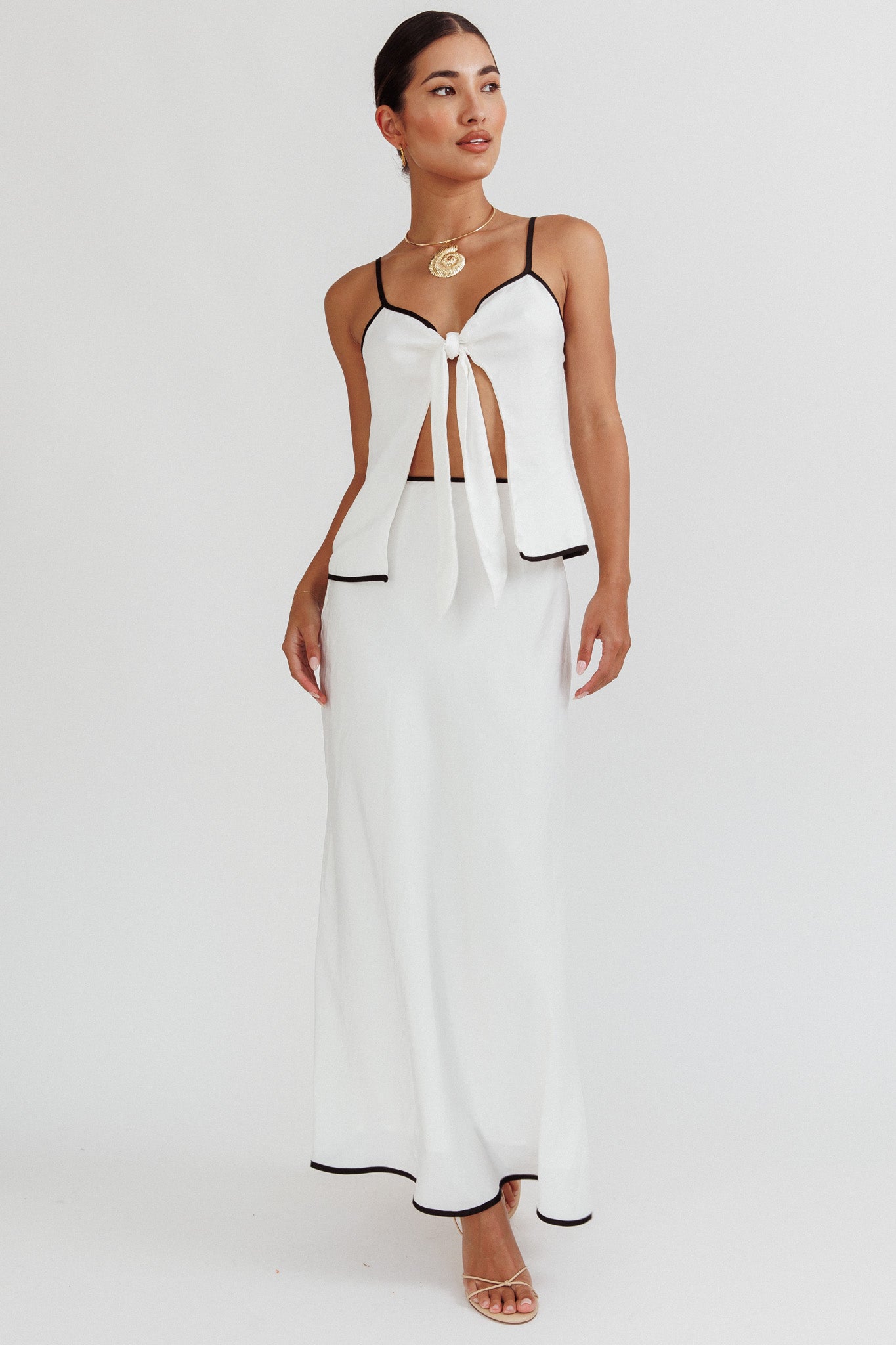 Only One Contrast Trim Maxi Skirt White by Selfie Leslie Australia