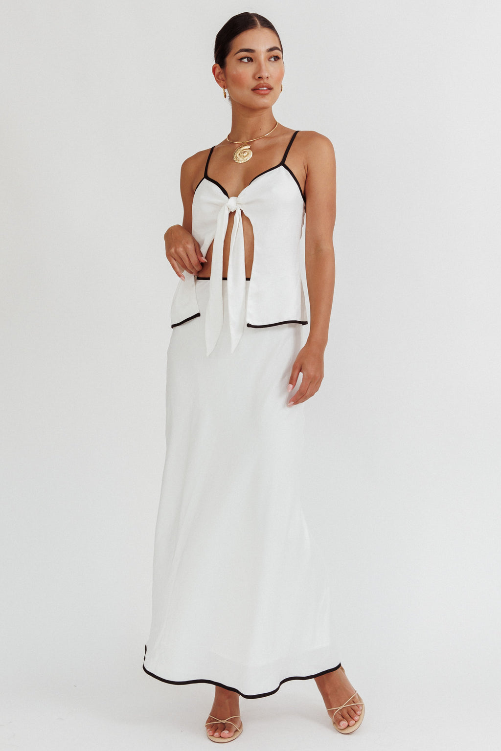 Only One Contrast Trim Maxi Skirt White by Selfie Leslie Australia