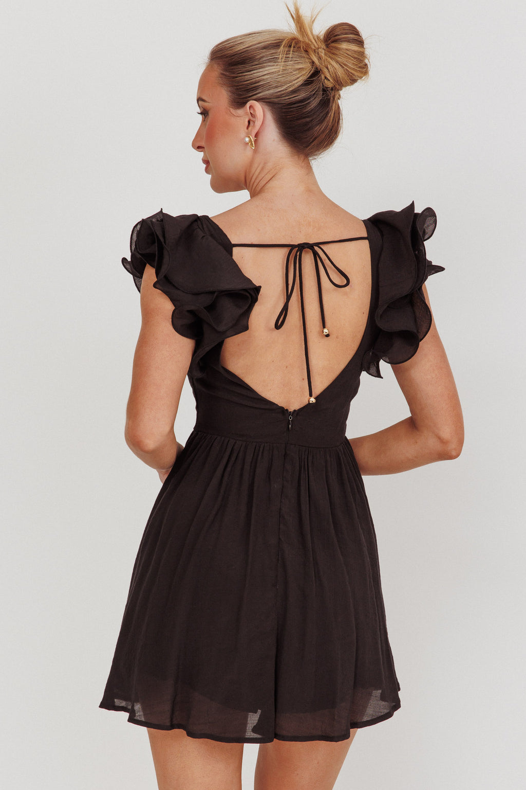 Sunday Dreams Ruffle Strap Mini Dress Black by Selfie Leslie Australia
