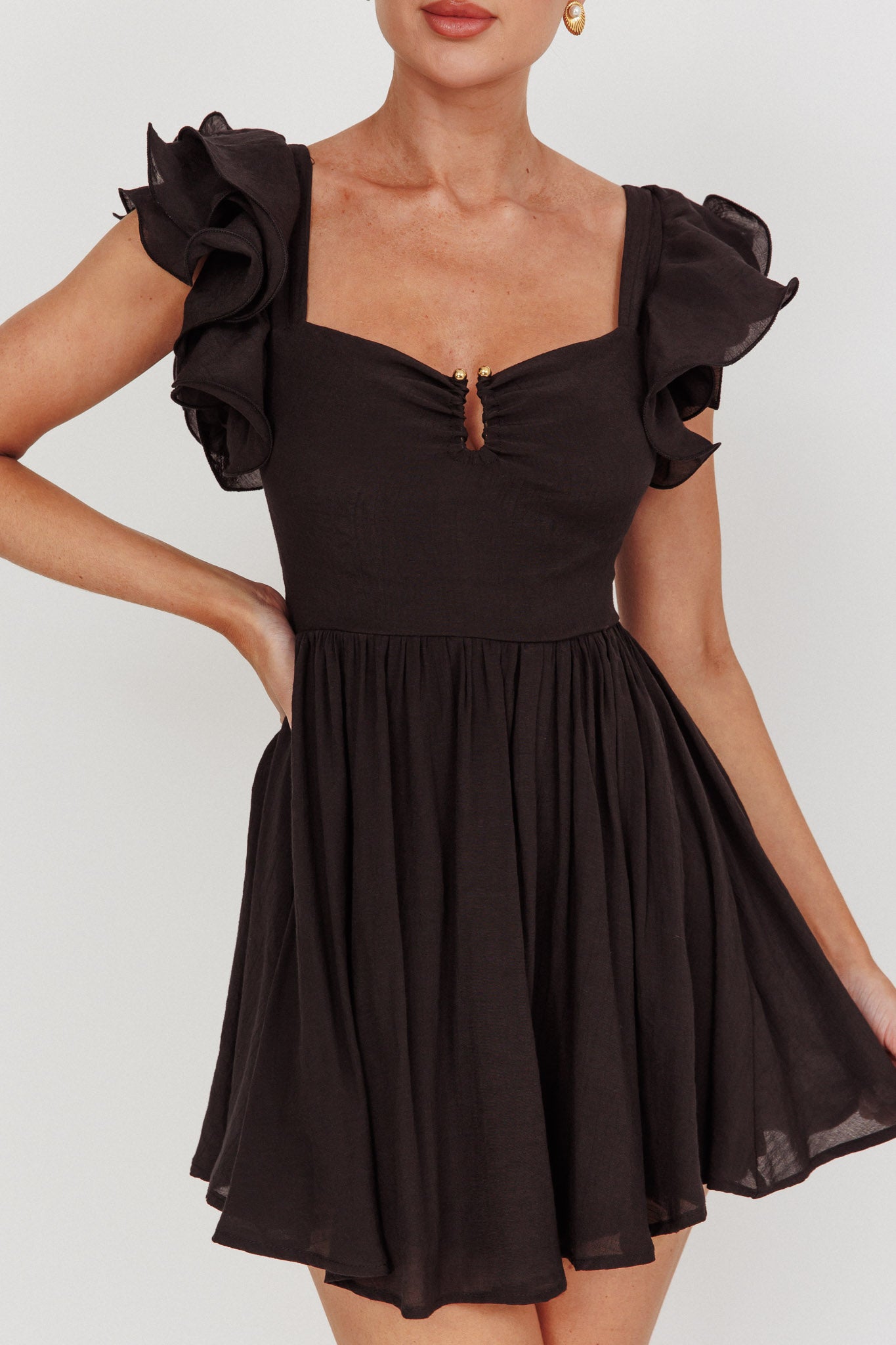Sunday Dreams Ruffle Strap Mini Dress Black by Selfie Leslie Australia