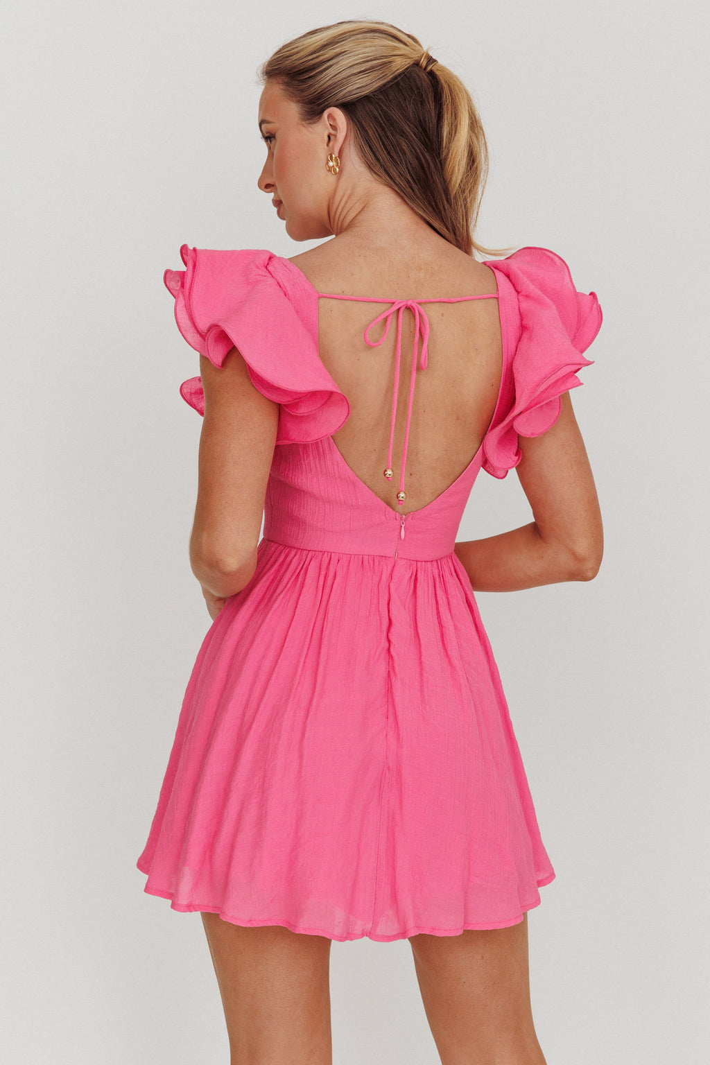 Sunday Dreams Ruffle Strap Mini Dress Pink by Selfie Leslie Australia