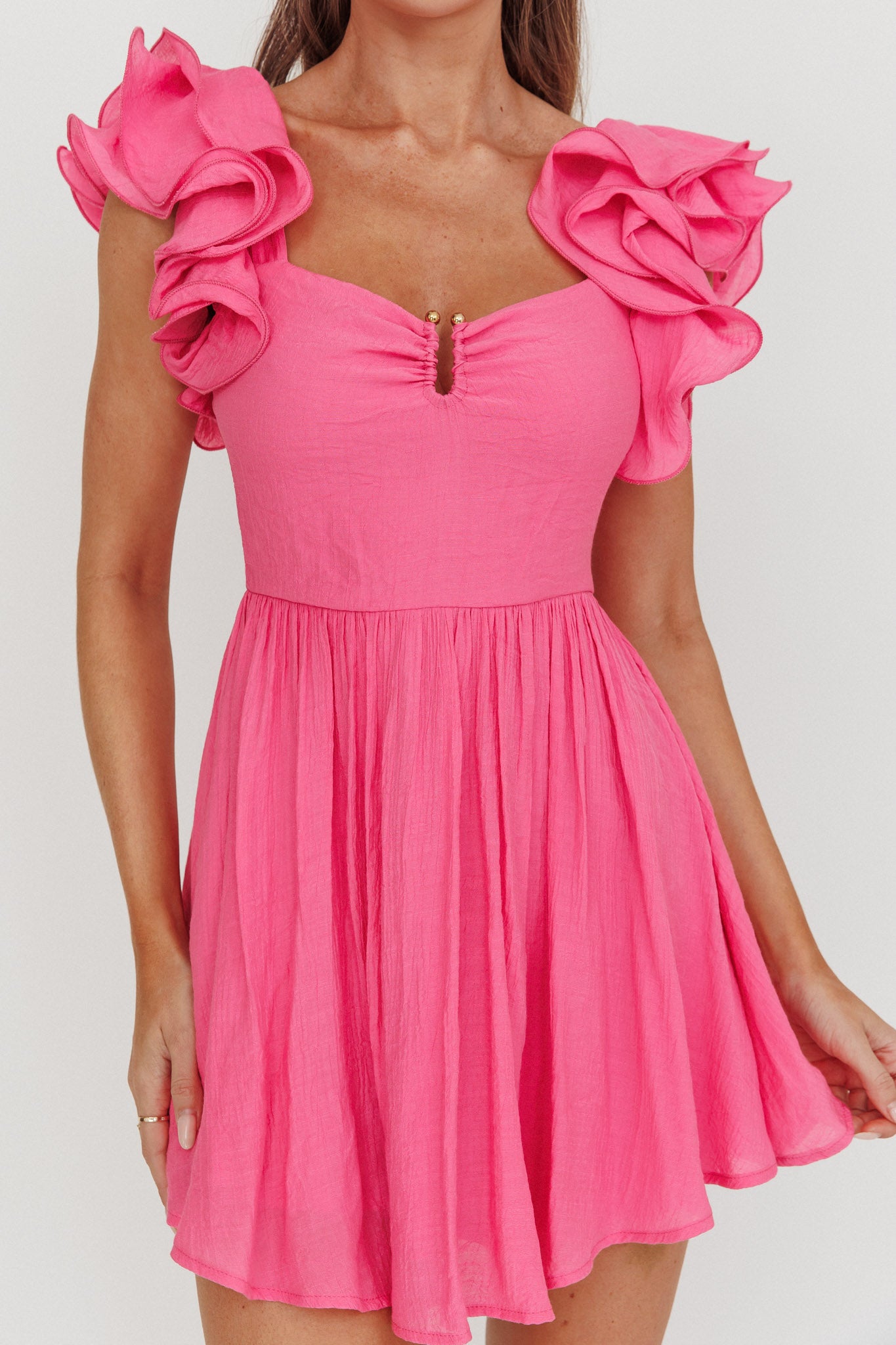 Sunday Dreams Ruffle Strap Mini Dress Pink by Selfie Leslie Australia