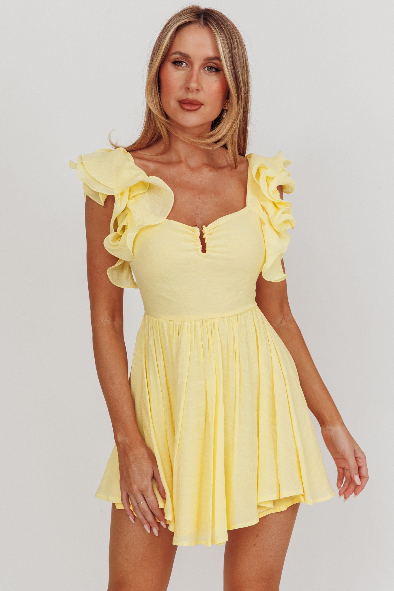 Sunday Dreams Ruffle Strap Mini Dress Yellow by Selfie Leslie Australia