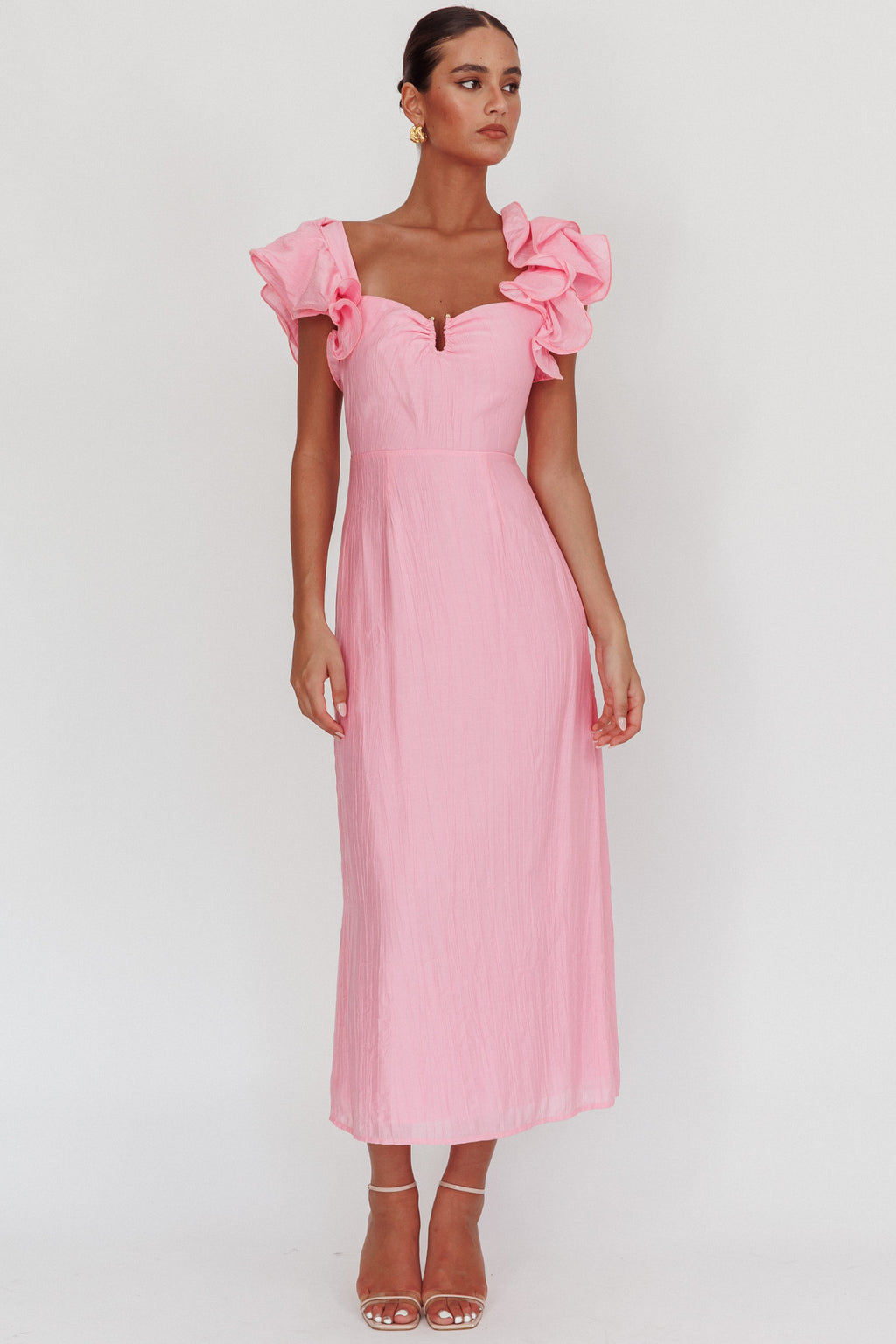 Sunday Dreams Ruffle Strap Maxi Dress Pink by Selfie Leslie Australia