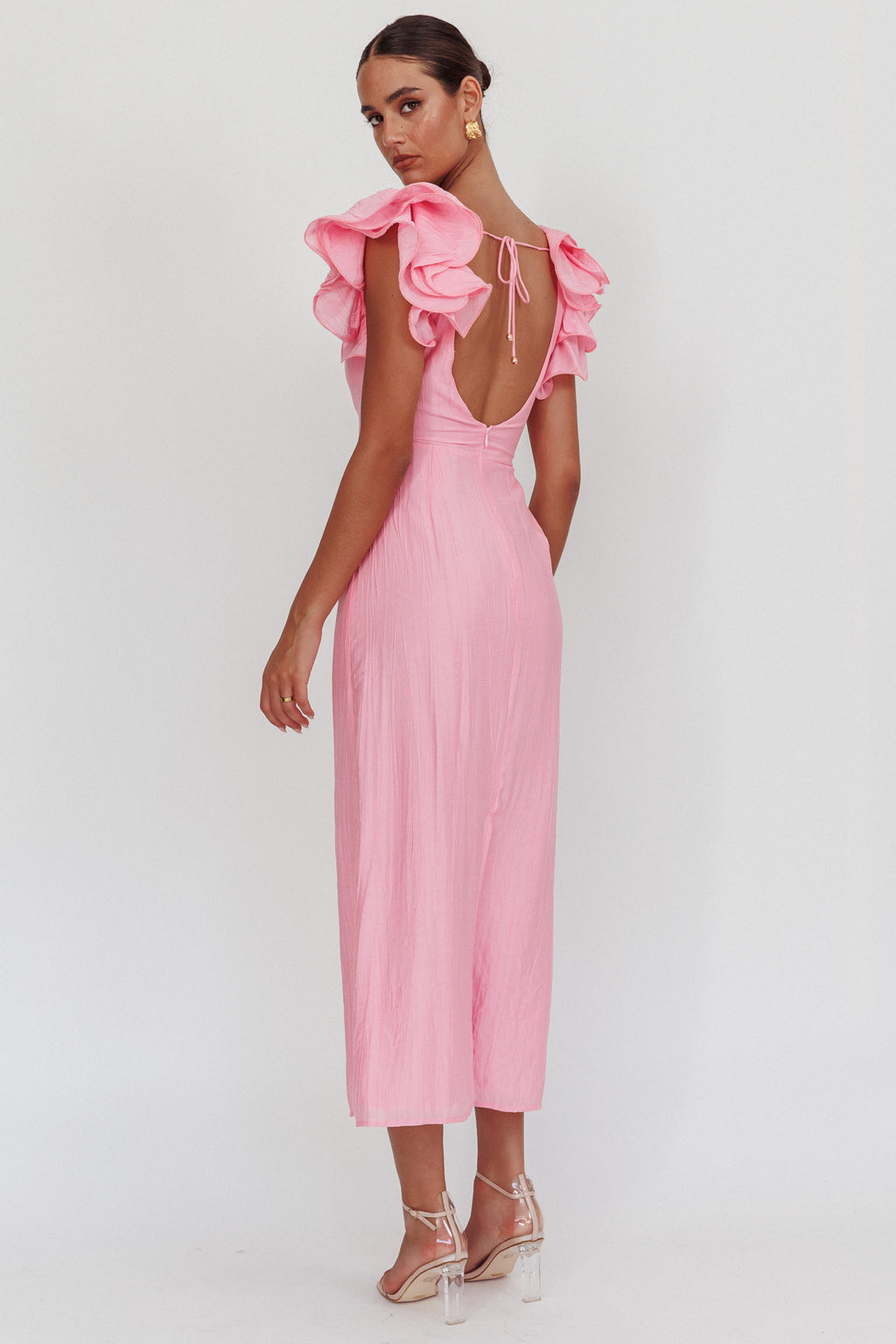 Sunday Dreams Ruffle Strap Maxi Dress Pink by Selfie Leslie Australia