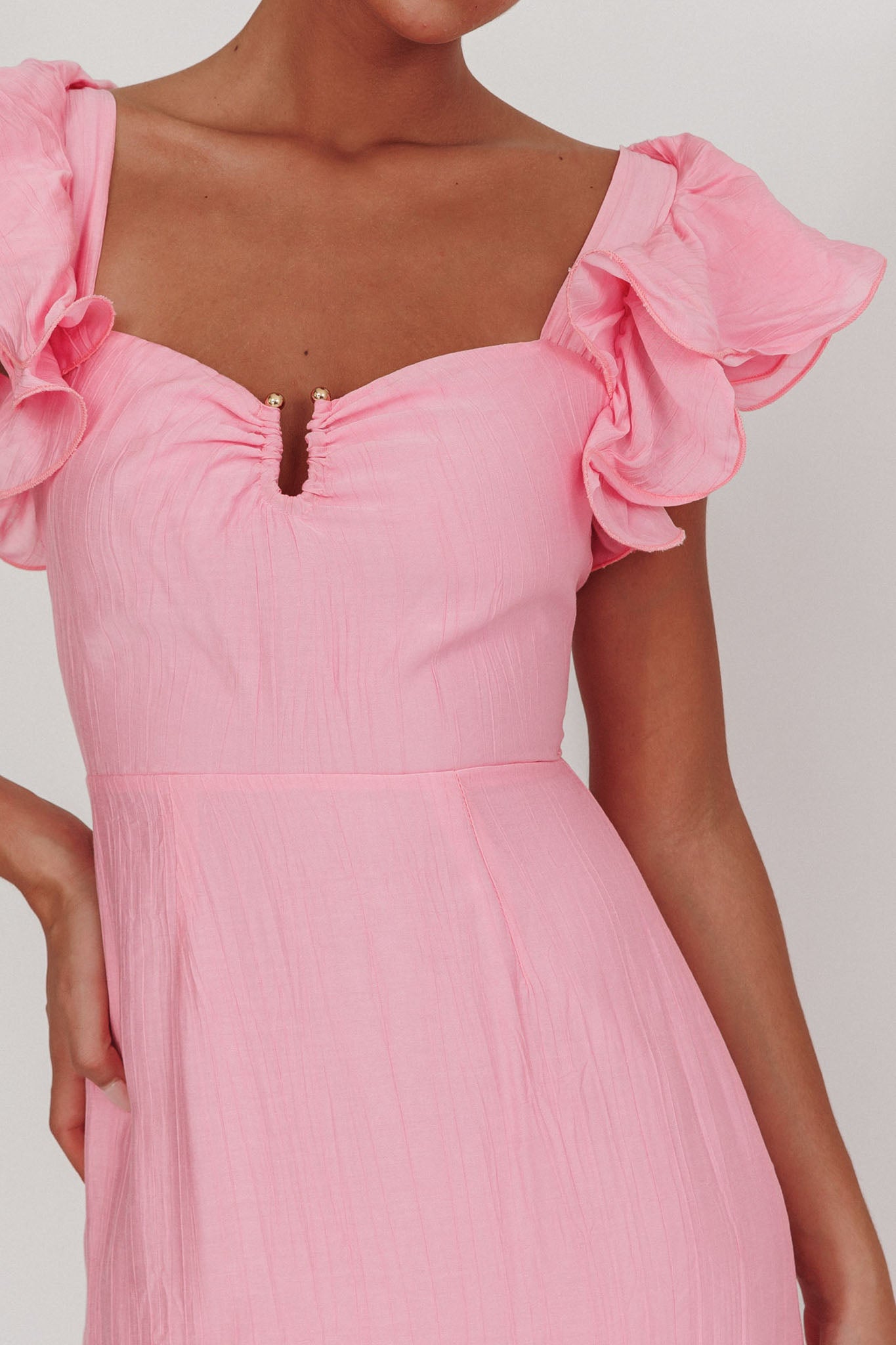 Sunday Dreams Ruffle Strap Maxi Dress Pink by Selfie Leslie Australia