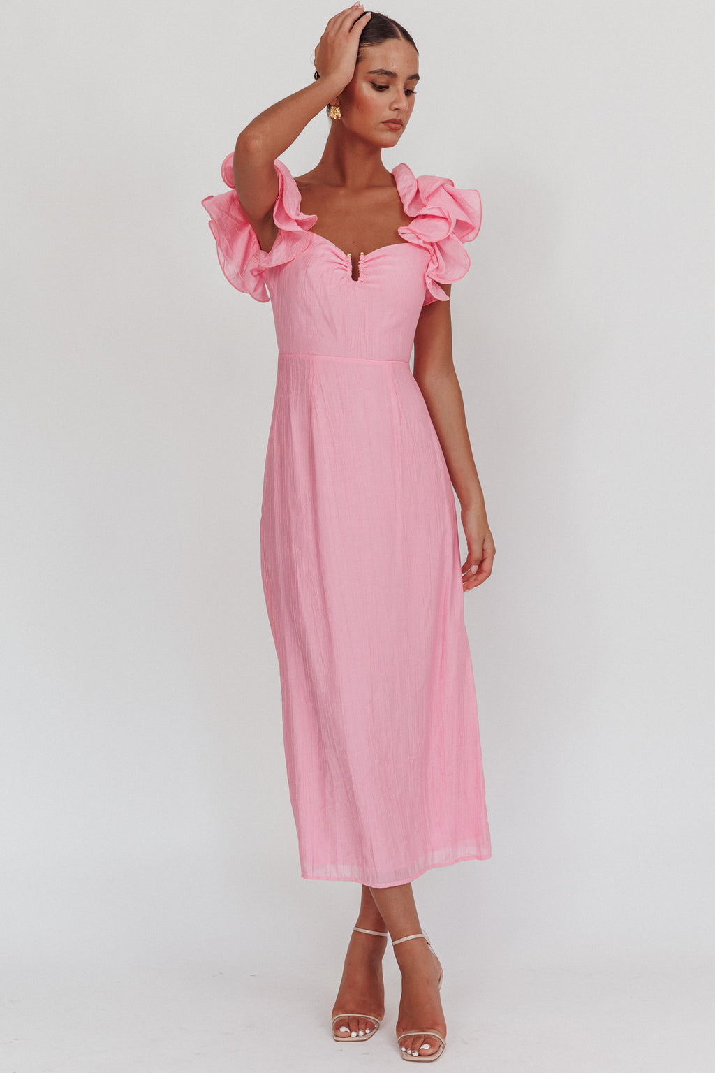 Sunday Dreams Ruffle Strap Maxi Dress Pink by Selfie Leslie Australia