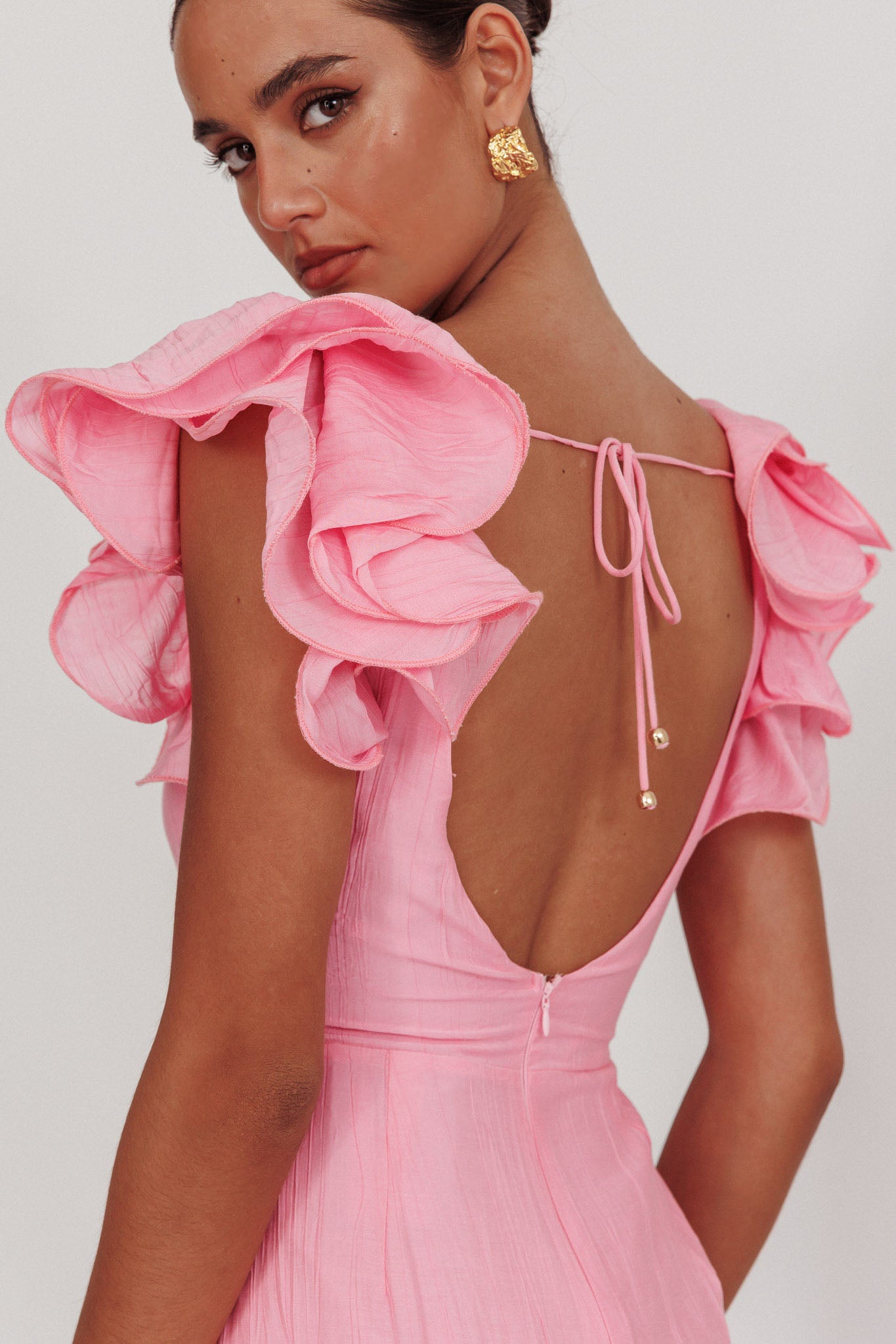 Sunday Dreams Ruffle Strap Maxi Dress Pink by Selfie Leslie Australia