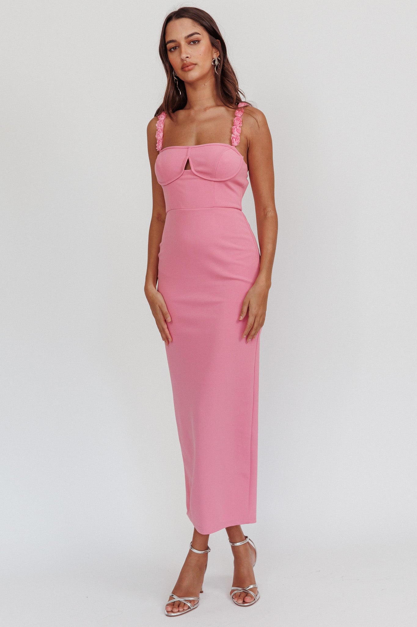 Marteen Rosette Strap Midi Dress Pink by Selfie Leslie Australia