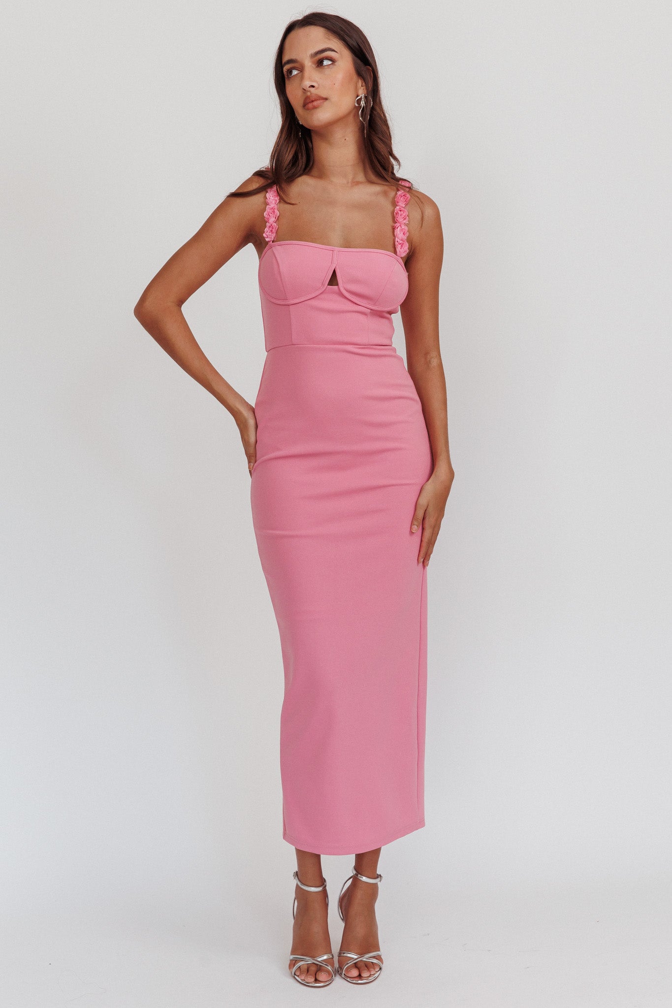 Marteen Rosette Strap Midi Dress Pink by Selfie Leslie Australia