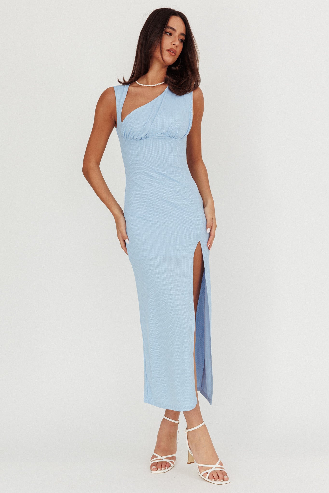 Daleela Asymmetric Neckline Maxi Dress Blue by Selfie Leslie Australia