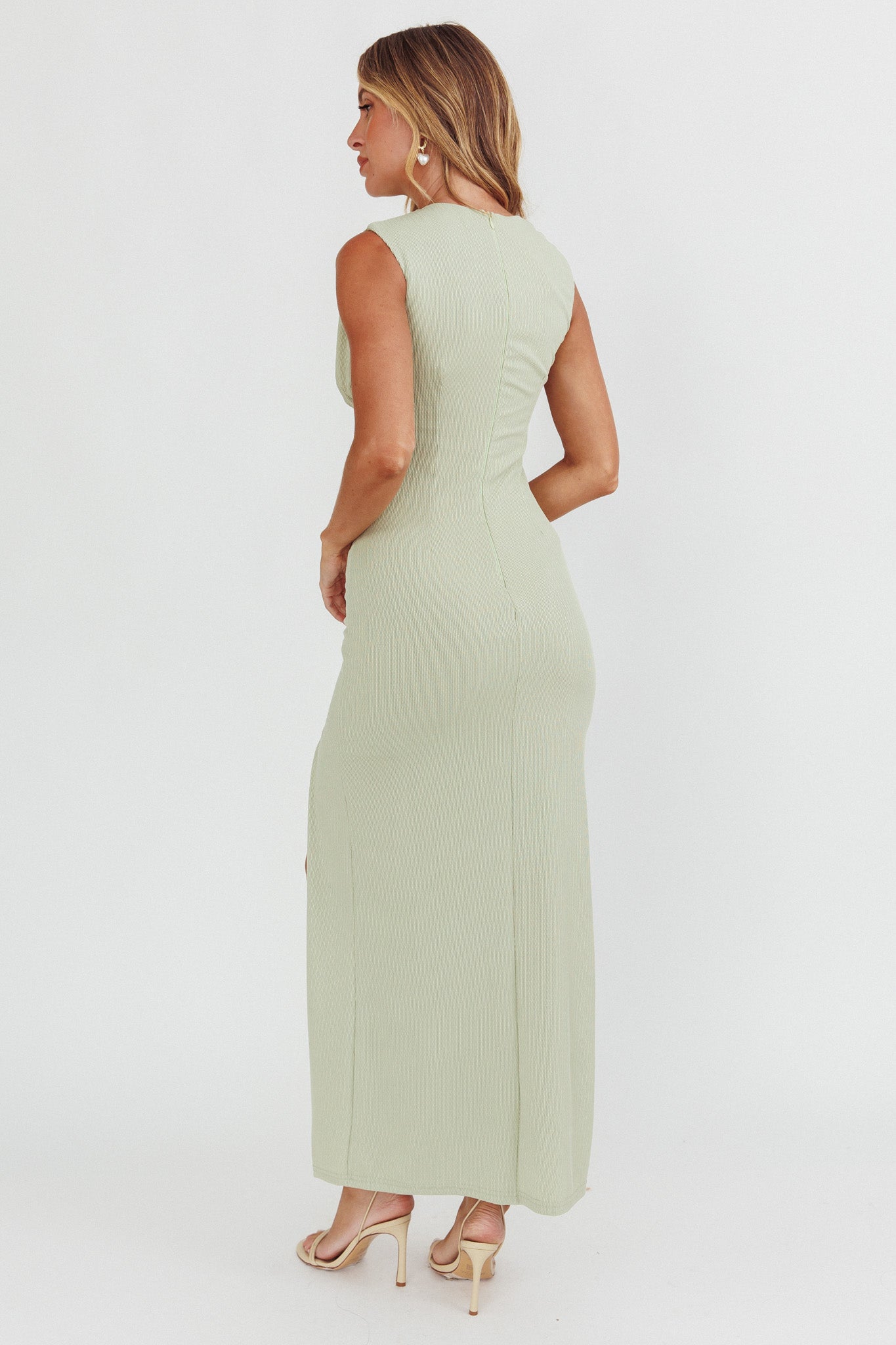 Daleela Asymmetric Neckline Maxi Dress Sage by Selfie Leslie Australia