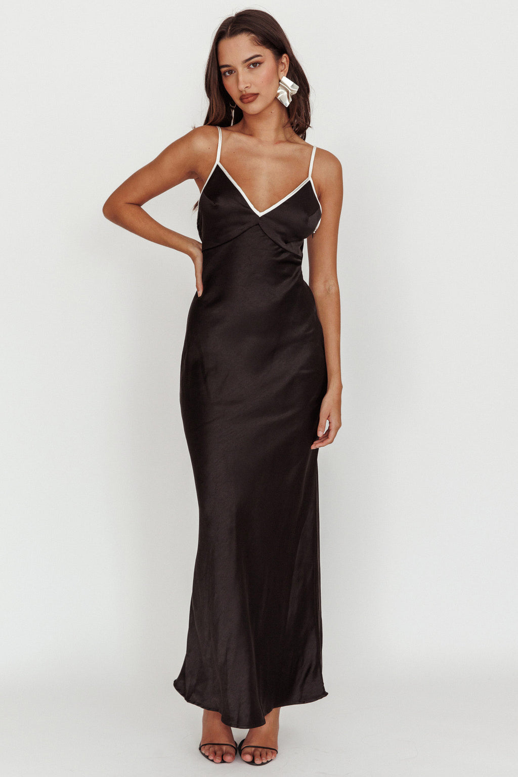 Odyssey Contrast Satin Maxi Slip Dress Black by Selfie Leslie Australia