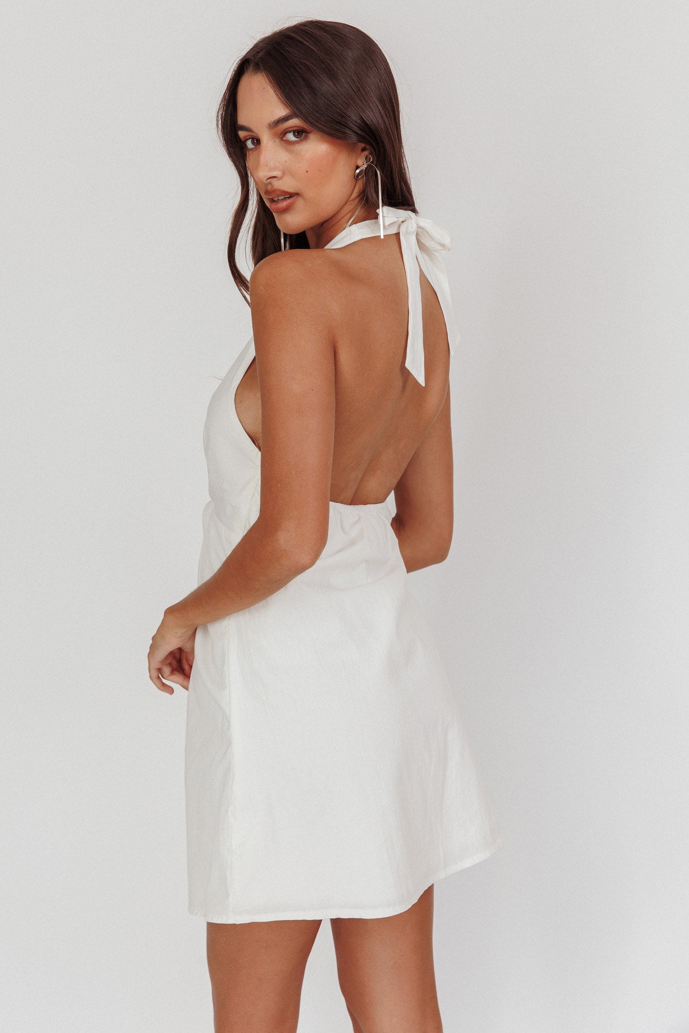 Zoriah Twist Bust Halterneck Mini Dress White by Selfie Leslie Australia