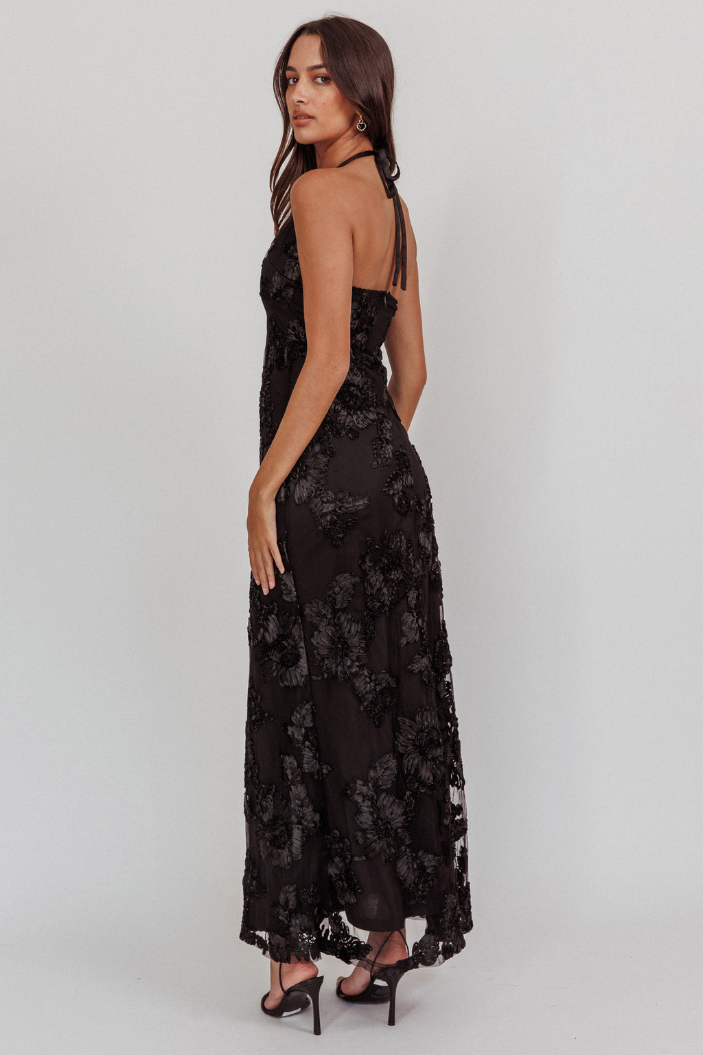 Your Affections Rosette Ribbon Embellished Maxi Dress Black by Selfie Leslie Australia