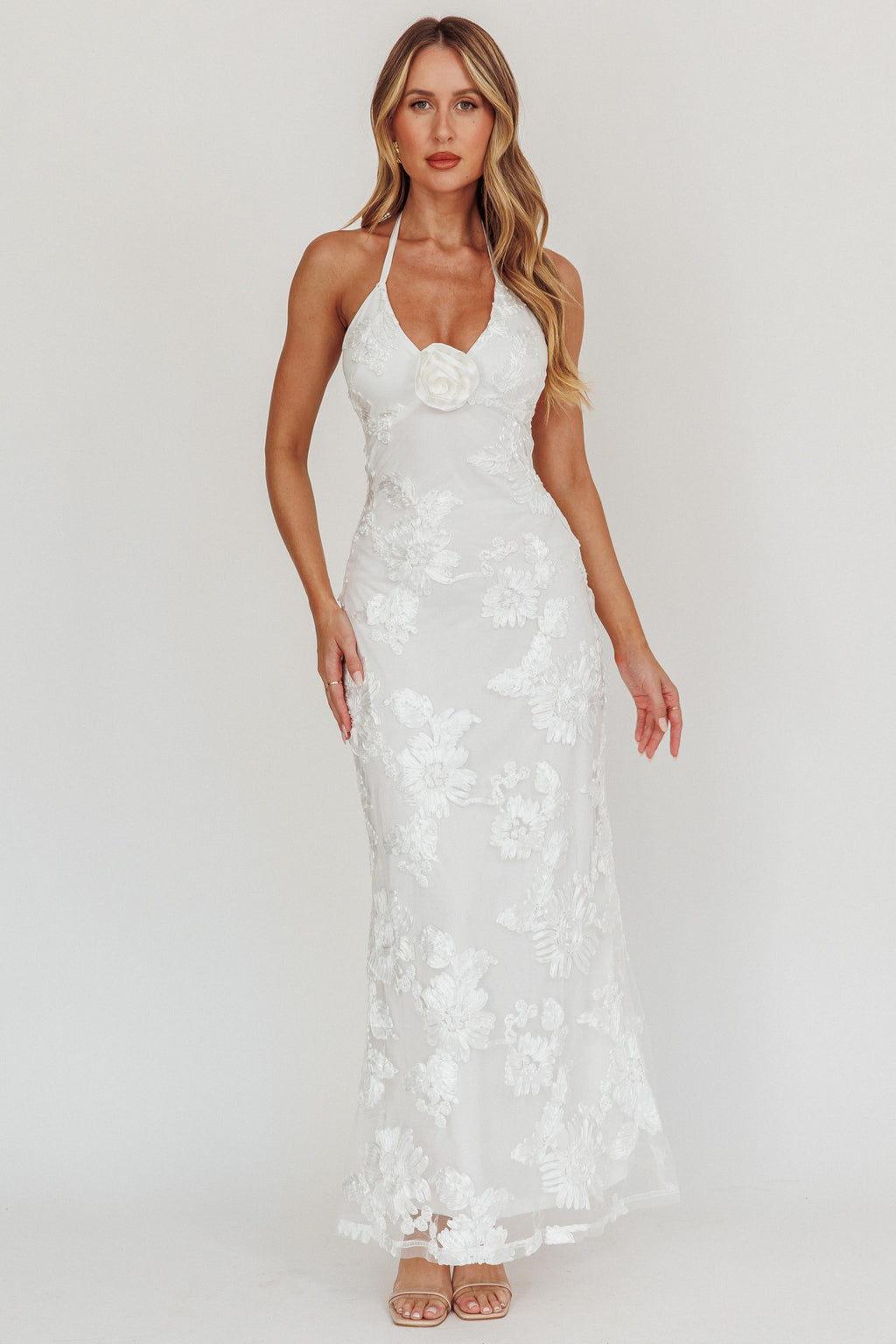 Your Affections Rosette Ribbon Embellished Maxi Dress White by Selfie Leslie Australia