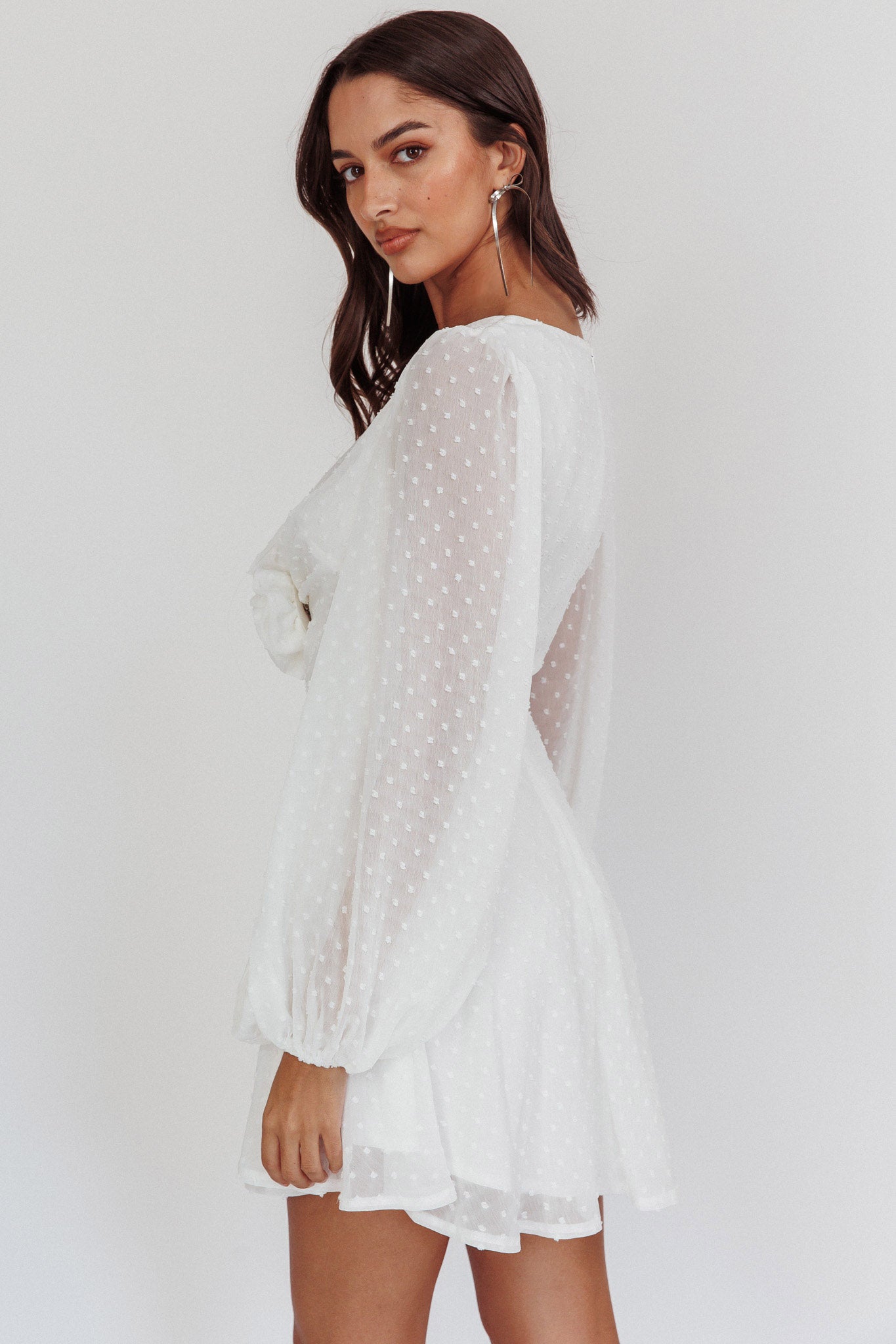 Open Heart Long Sleeve Rosette Mini Dress White by Selfie Leslie Australia