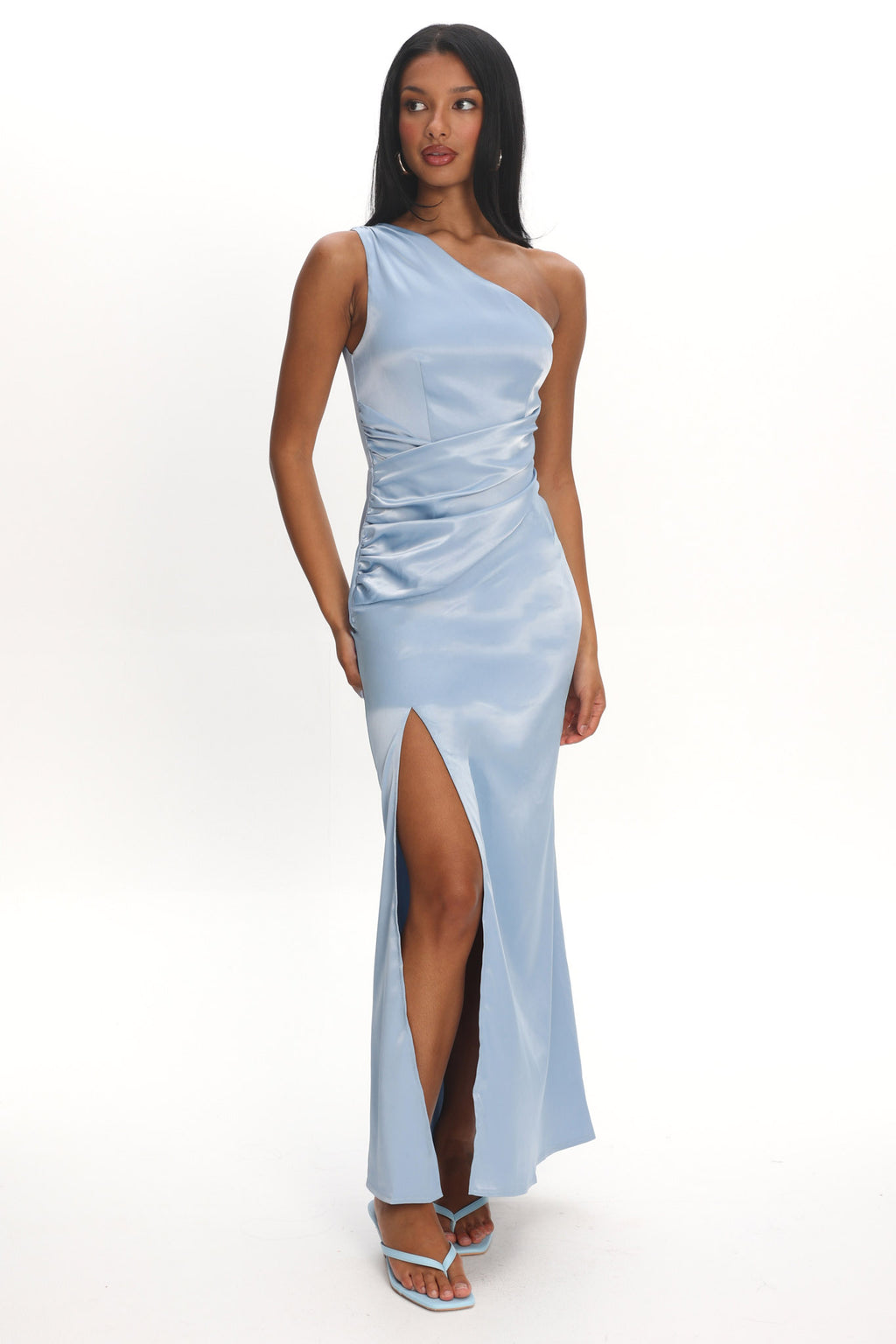 Taniesha One-Shoulder Gathered Maxi Dress Steel Blue by Selfie Leslie Australia