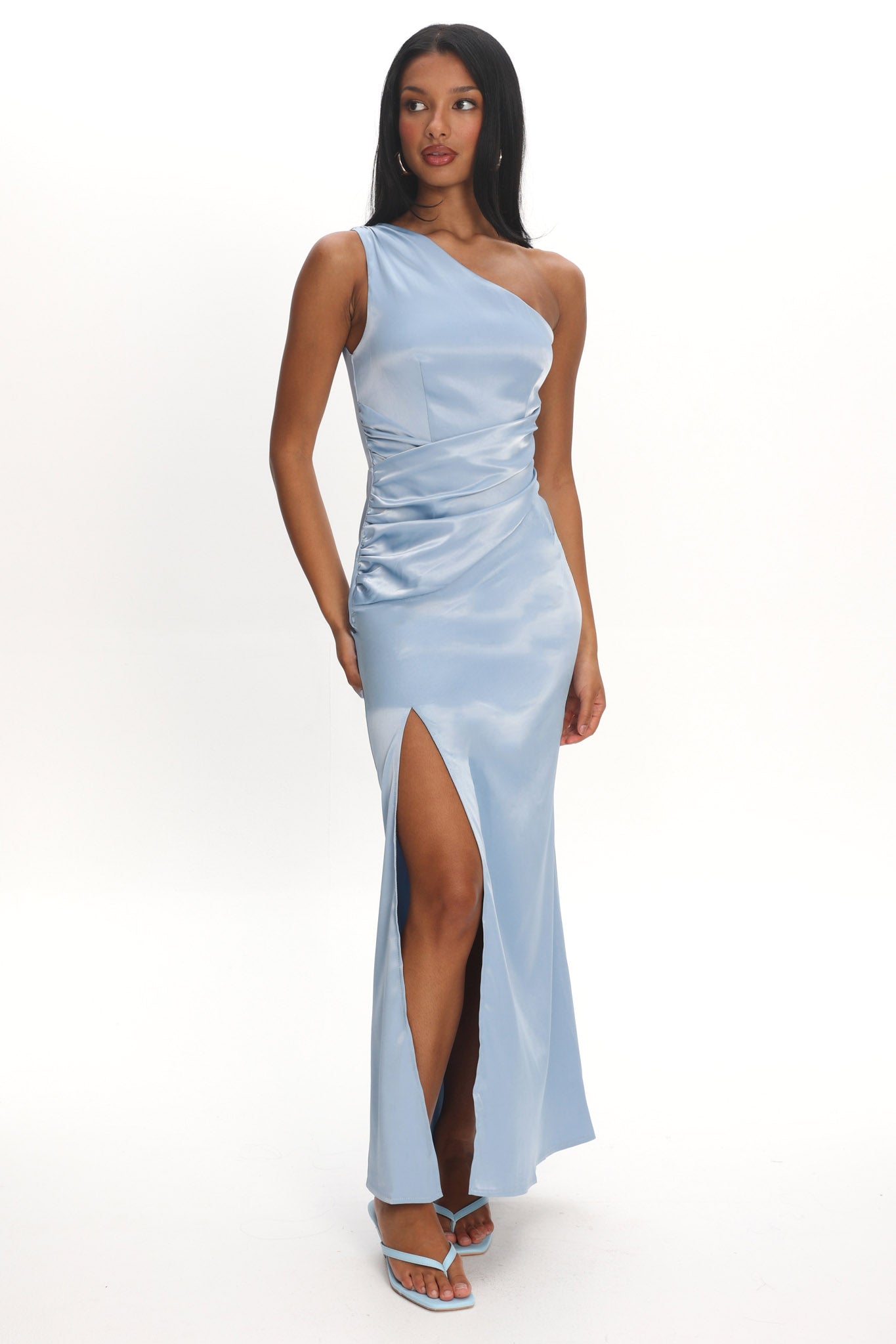 Taniesha One-Shoulder Gathered Maxi Dress Steel Blue by Selfie Leslie Australia