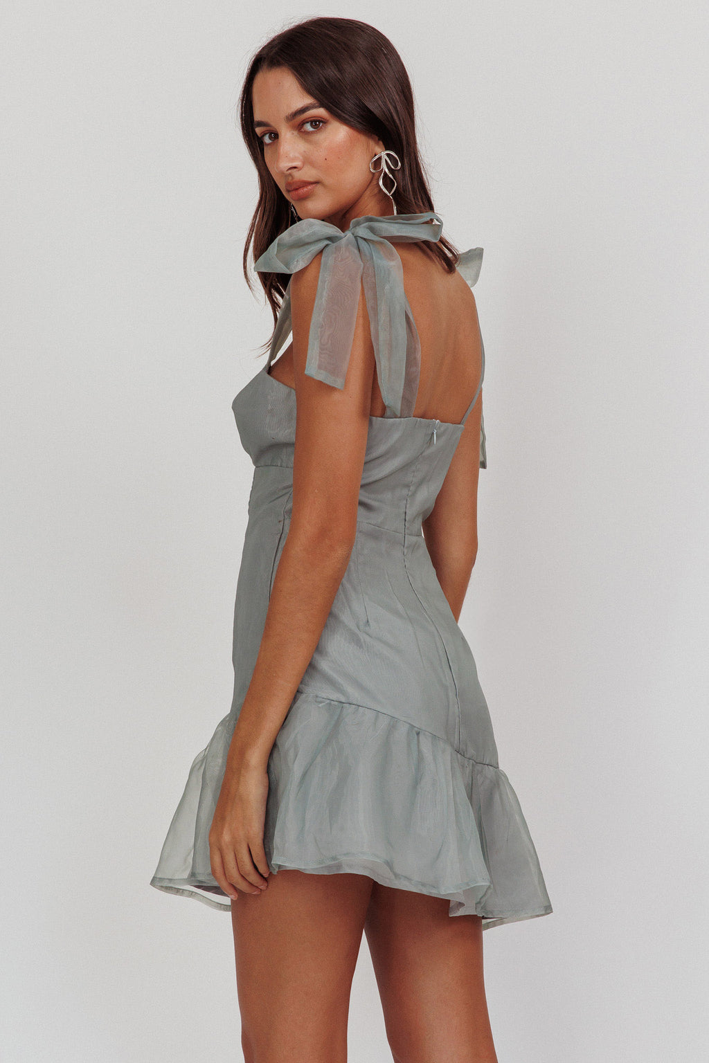 Alexia Bow Shoulder Ruffle Hem Sage by Selfie Leslie Australia