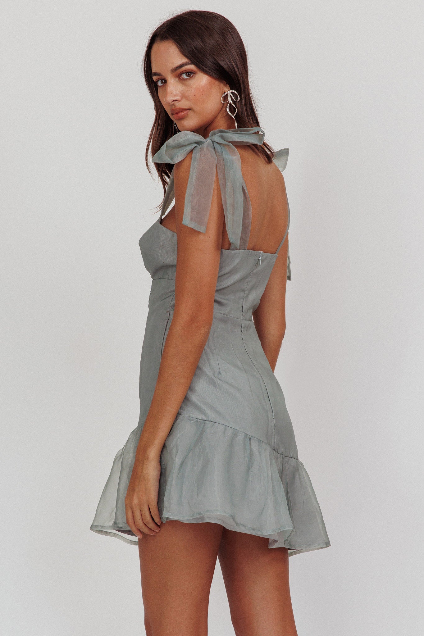 Alexia Bow Shoulder Ruffle Hem Sage by Selfie Leslie Australia