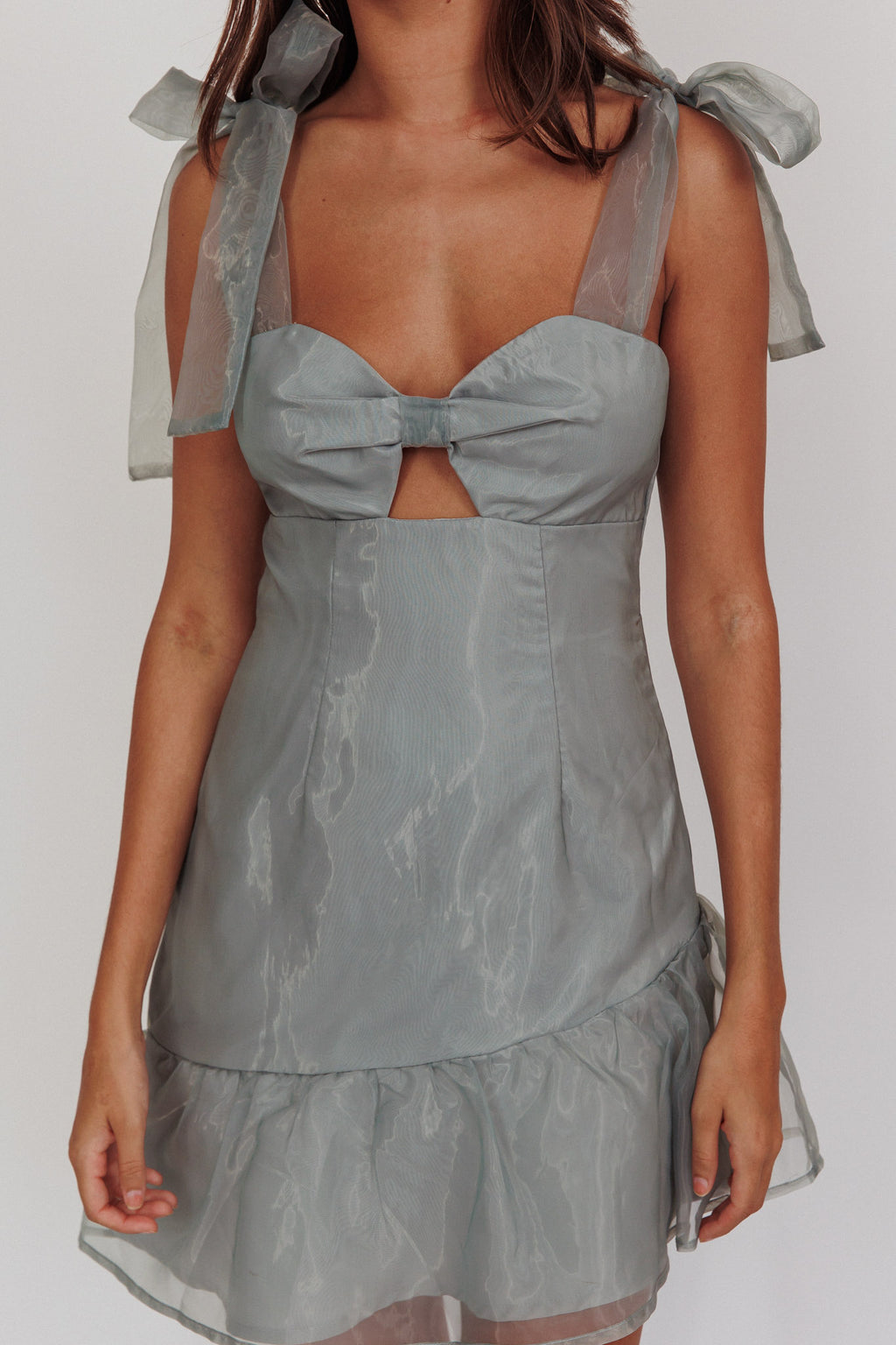 Alexia Bow Shoulder Ruffle Hem Sage by Selfie Leslie Australia