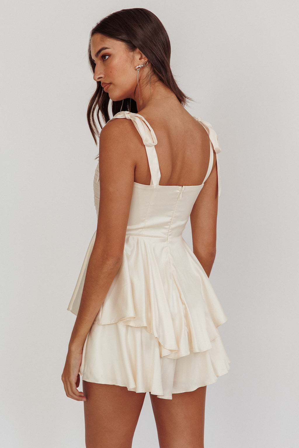Kelia Bow Strap Rosette Romper Champagne by Selfie Leslie Australia