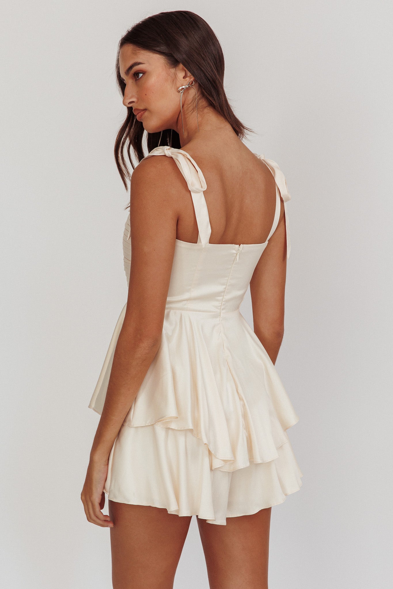 Kelia Bow Strap Rosette Romper Champagne by Selfie Leslie Australia
