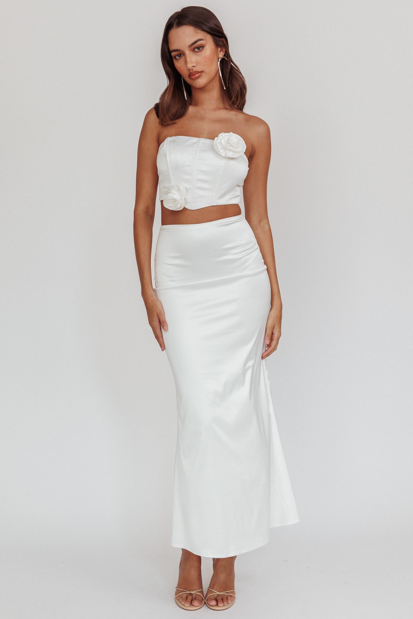 Like A Dove Satin Maxi Skirt Oyster by Selfie Leslie Australia
