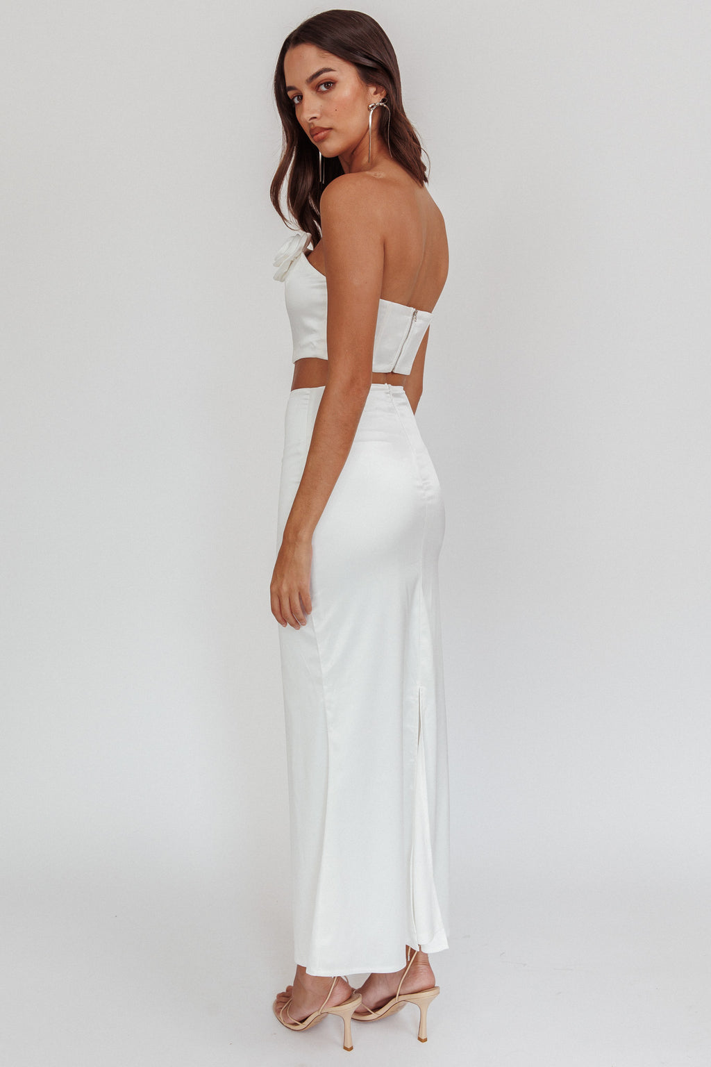 Like A Dove Satin Maxi Skirt Oyster by Selfie Leslie Australia