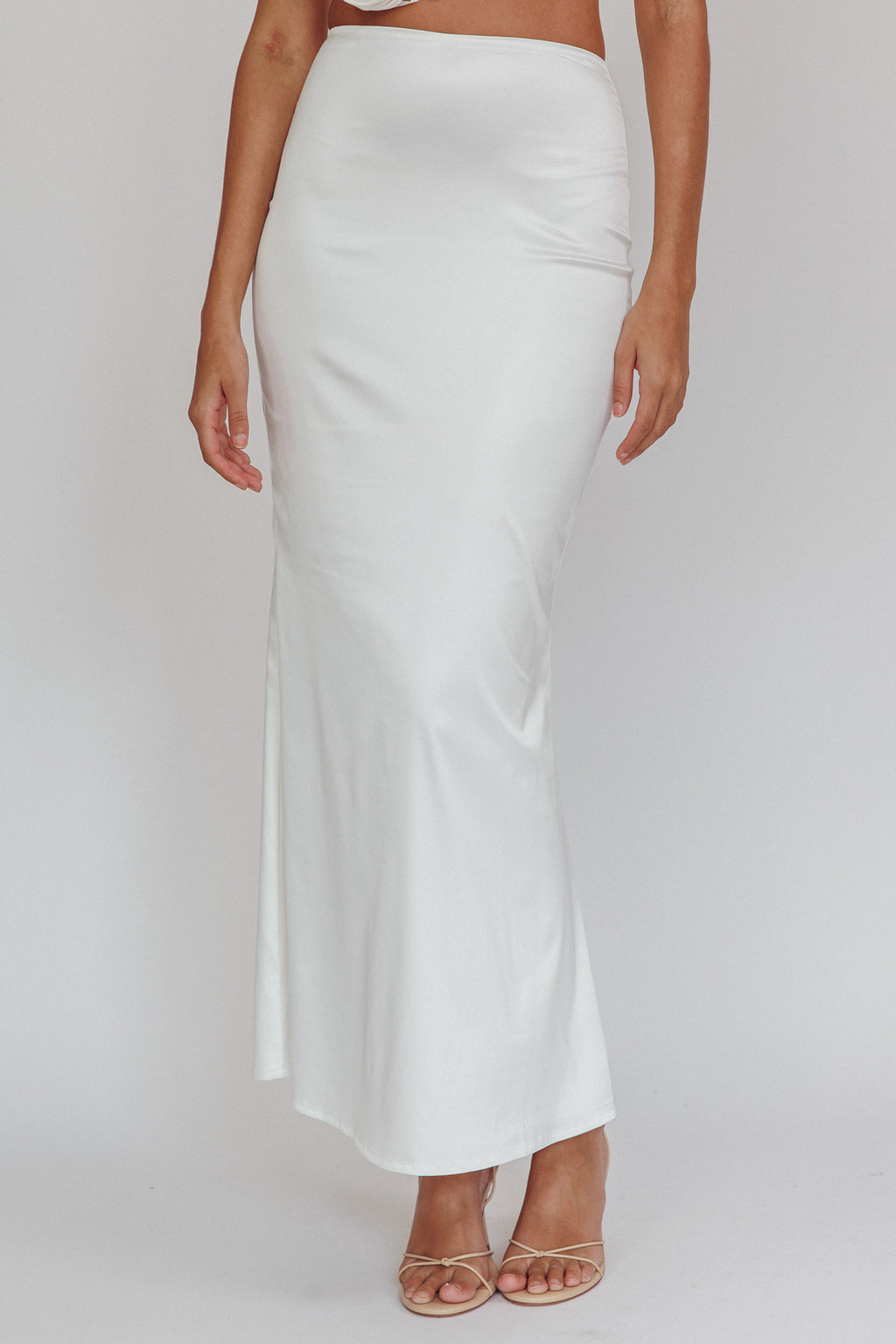 Like A Dove Satin Maxi Skirt Oyster by Selfie Leslie Australia